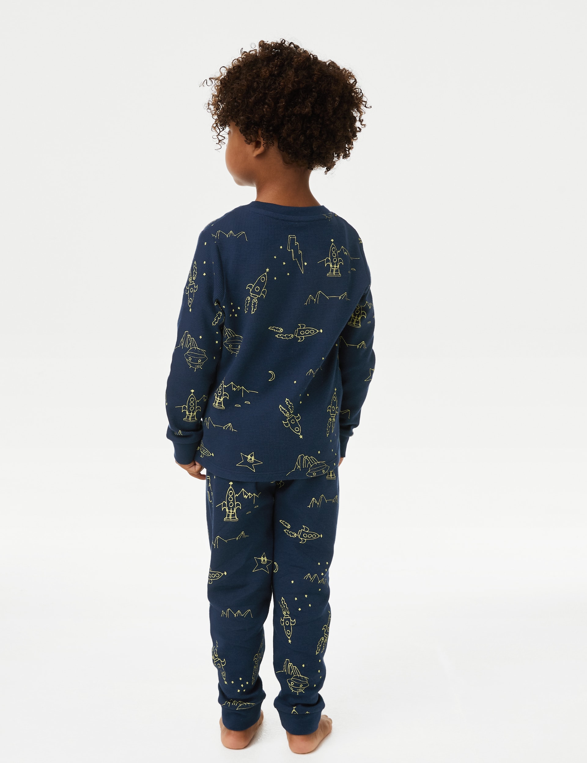 M&S Collection Boys Pure Cotton Space Pyjamas (1-8 Yrs) - 3-4 Y - Navy, Navy