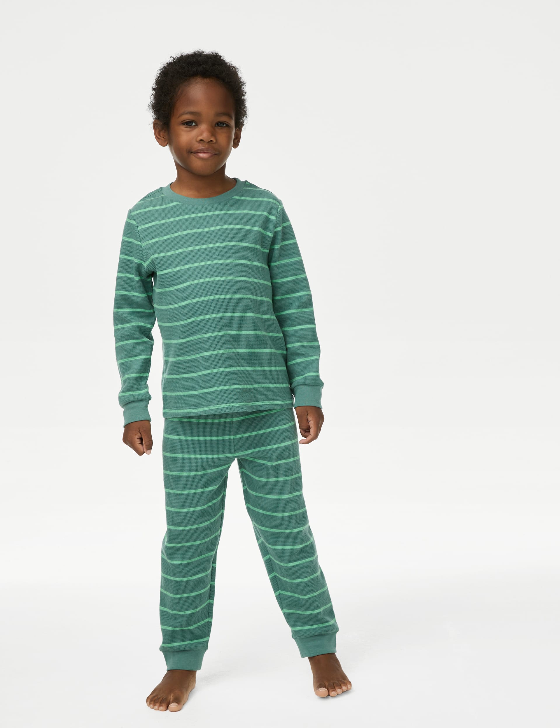 M&S Collection Boys Pure Cotton Striped Pyjamas (1-16 Yrs) - 13-14 - Green, Green