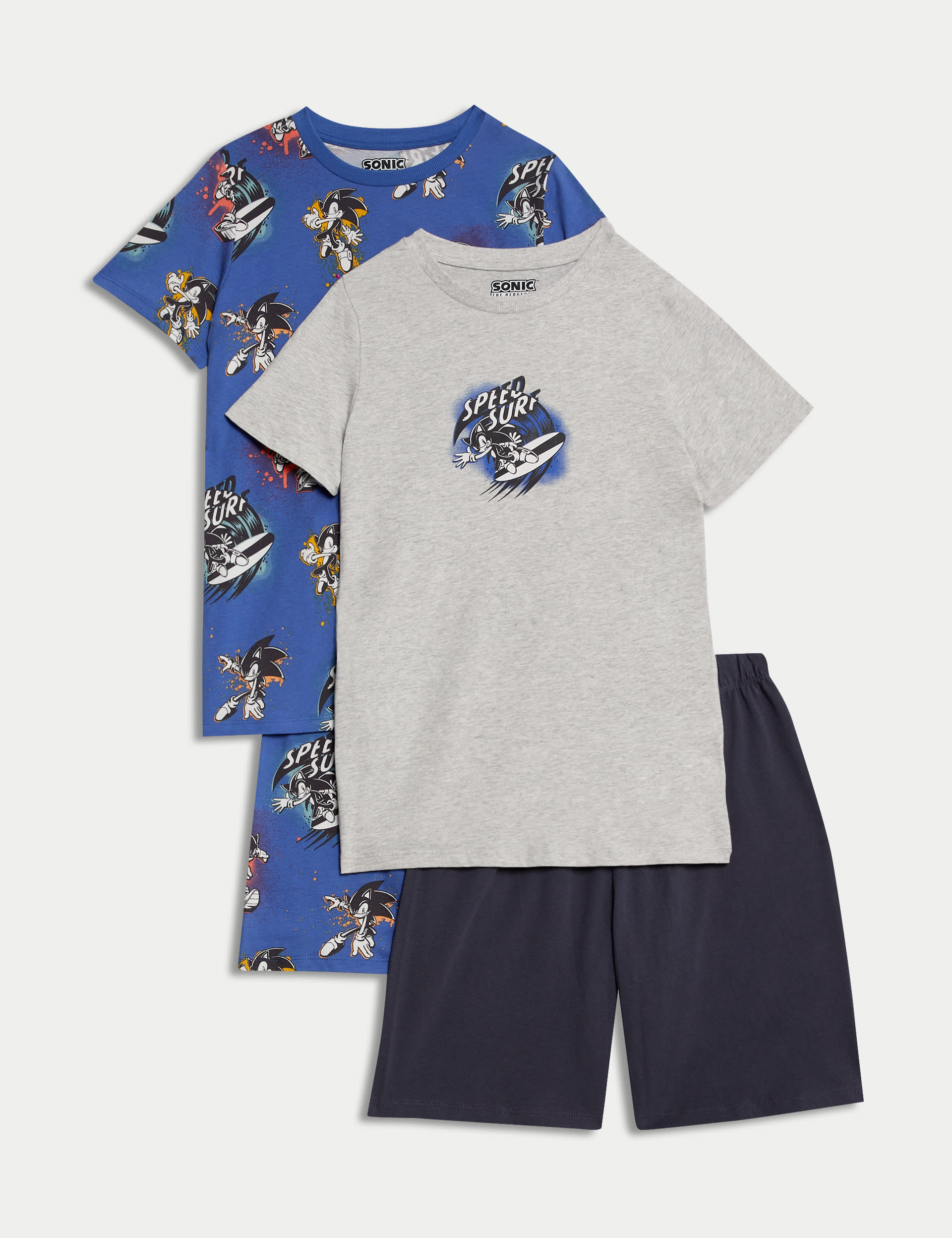 M&S Collection Boys 2 Pack Pure Cotton Sonic The Hedgehog Pyjamas (3-14 Yrs) - 7-8 Y - Cobalt, Coba