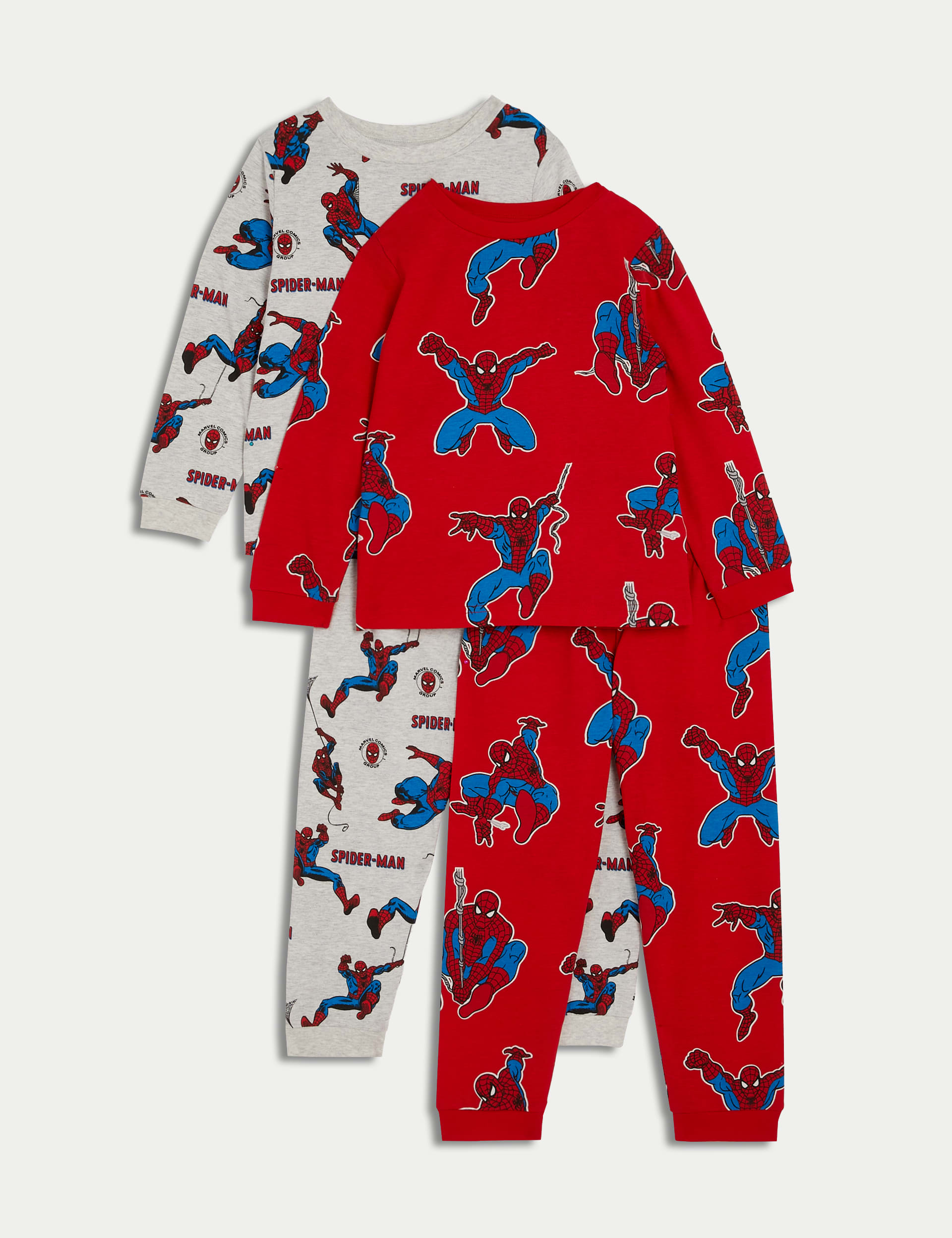 M&S Collection Boys 2 Pack Pure Cotton Spider-Man Pyjama Sets (2-8 Yrs) - 3-4 Y - Red, Red