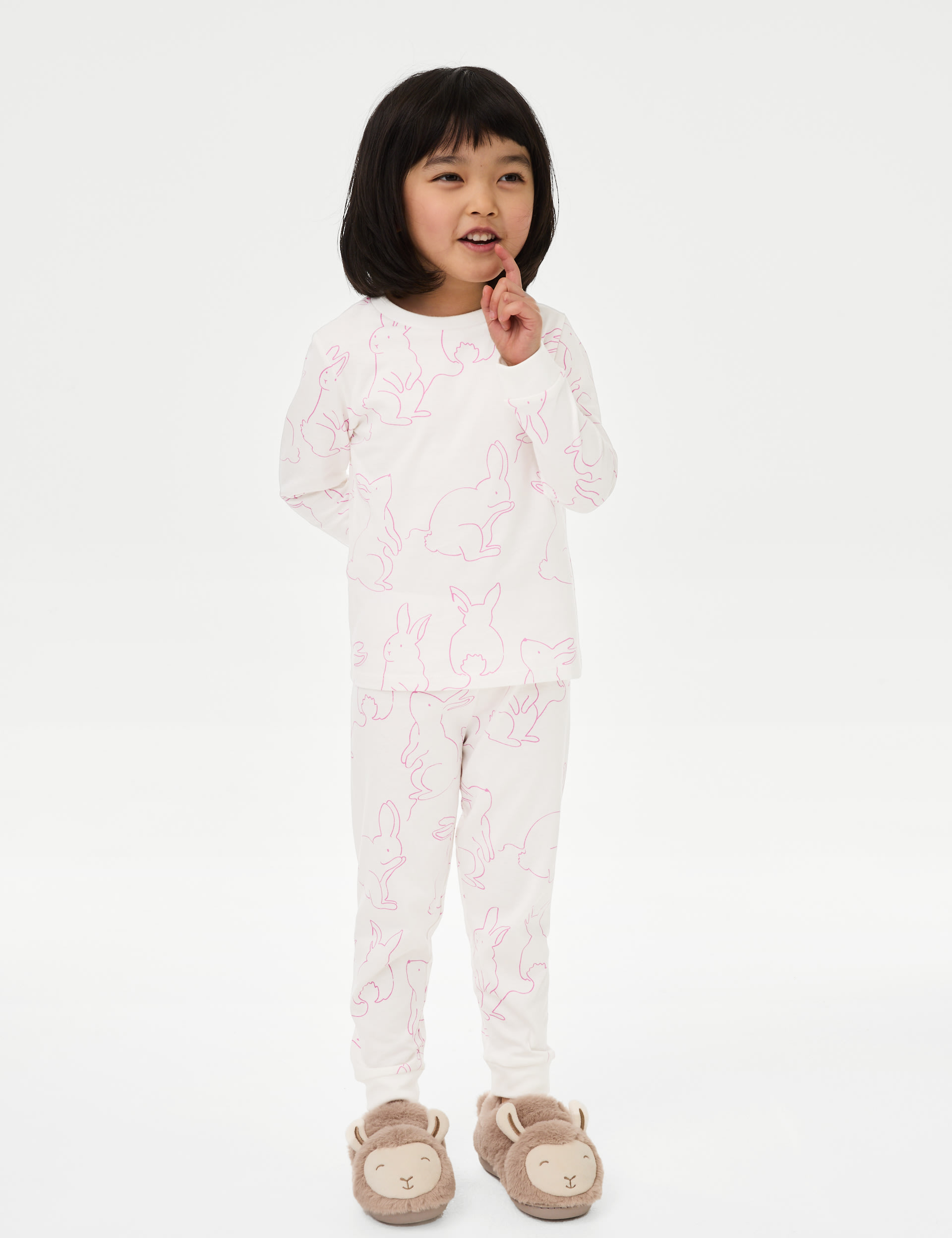 M&S Collection Girls Pure Cotton Bunny Pyjamas (1-8 Yrs) - 5-6 Y - Pink, Pink