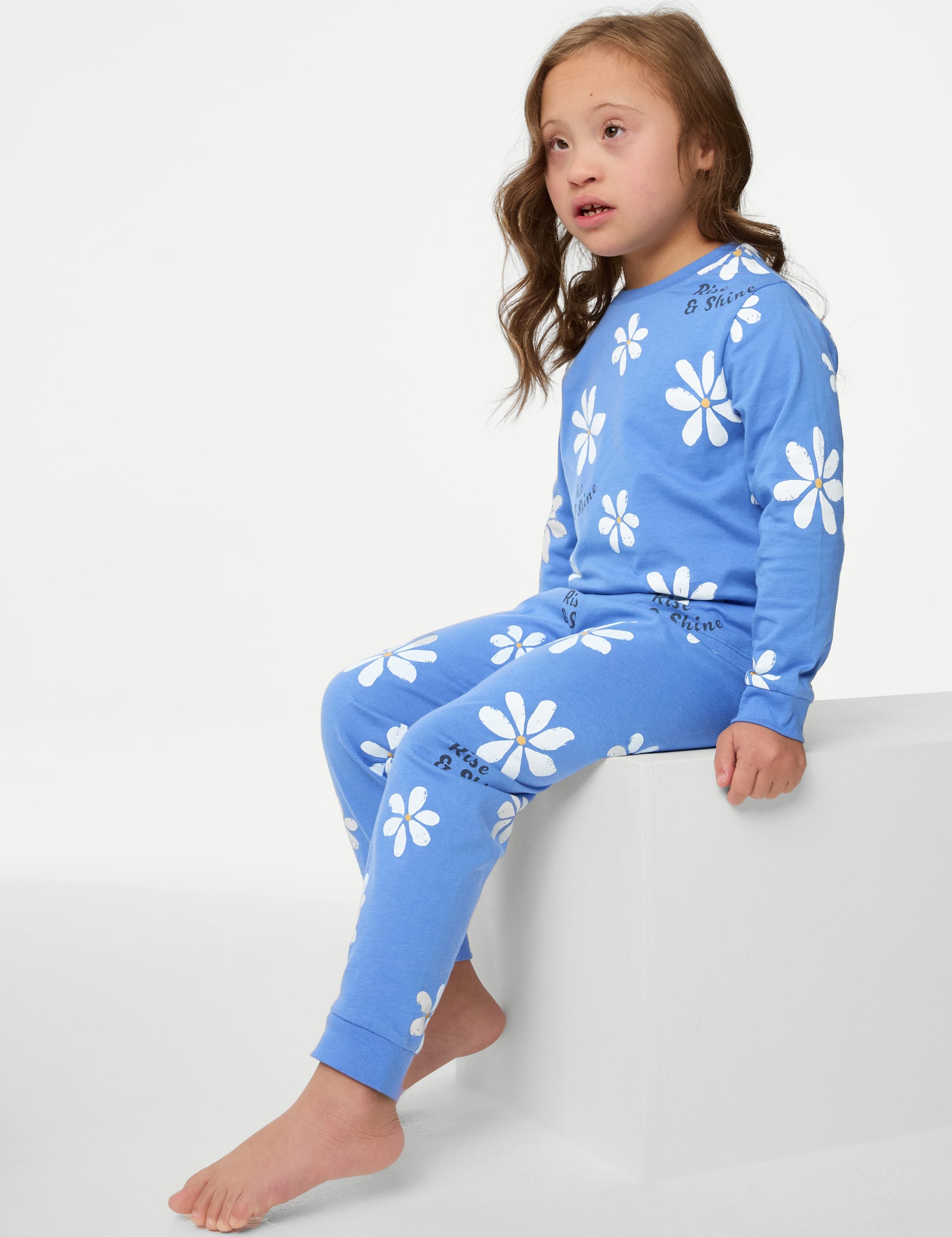 M&S Collection Girls Pure Cotton Floral Pyjamas (1-8 Yrs) - 4-5 Y - Blue, Blue