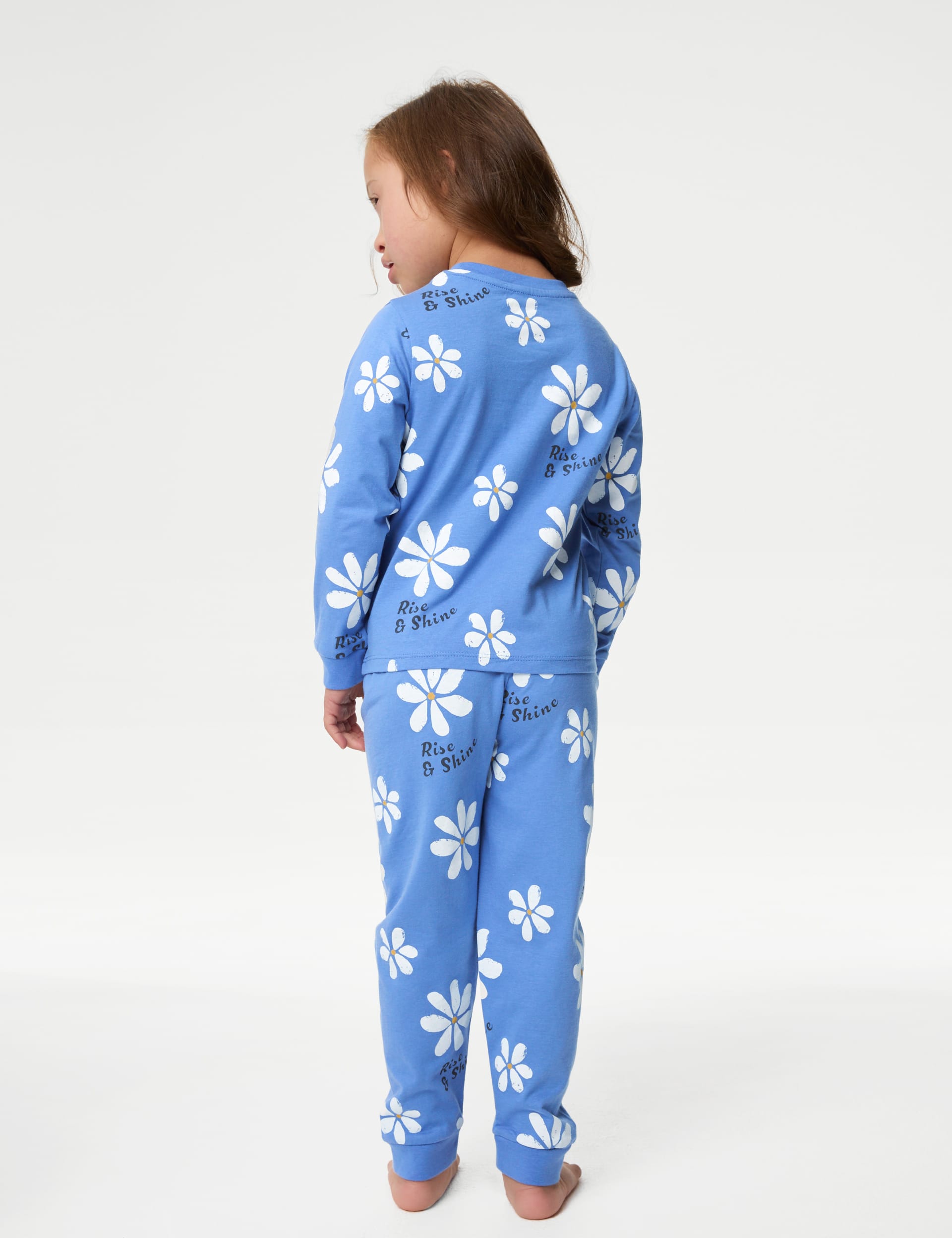 M&S Collection Girls Pure Cotton Floral Pyjamas (1-8 Yrs) - 3-4 Y - Blue, Blue