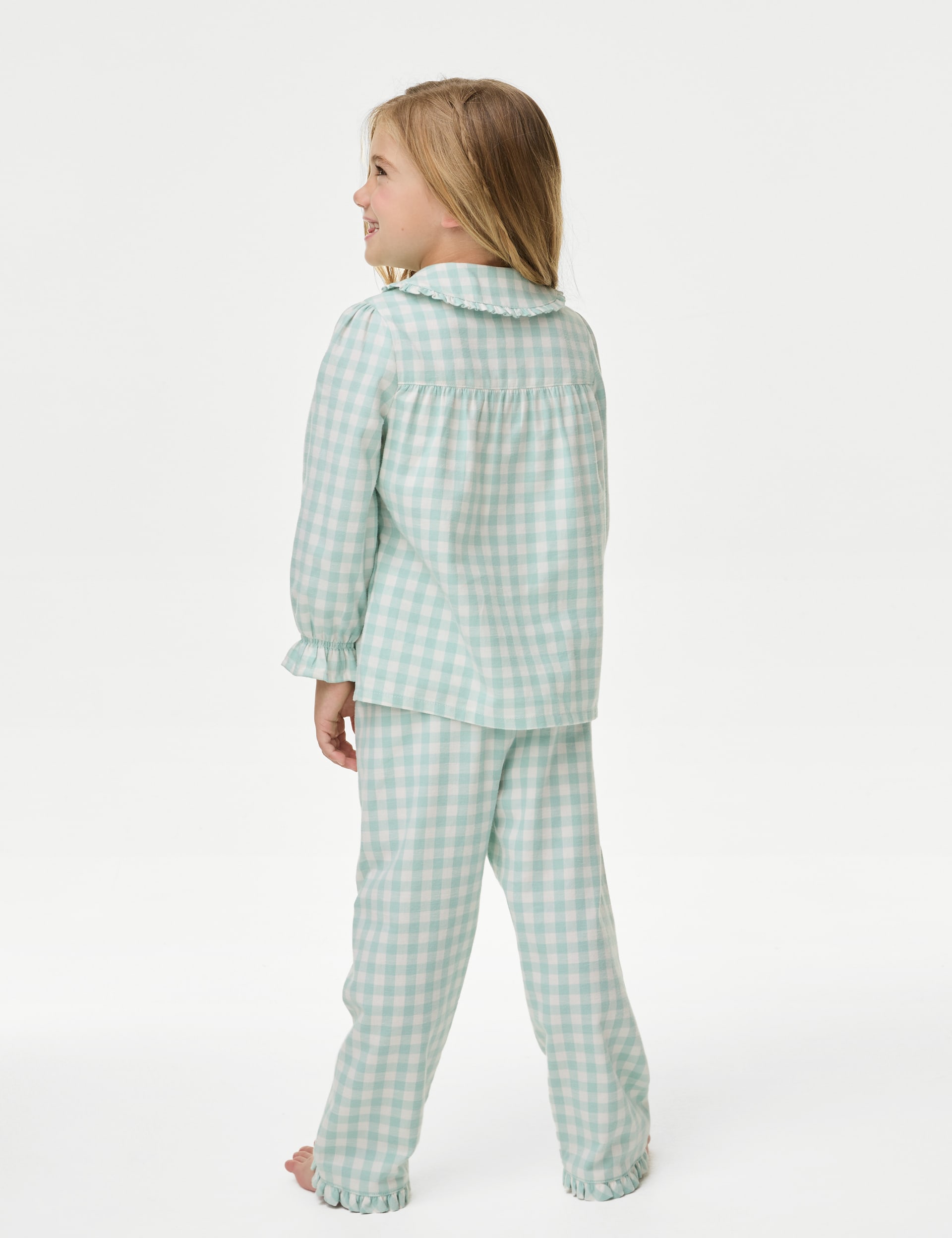 M&S Collection Girls Pure Cotton Checked Pyjamas (1-8 Yrs) - 2-3 Y - Mint, Mint