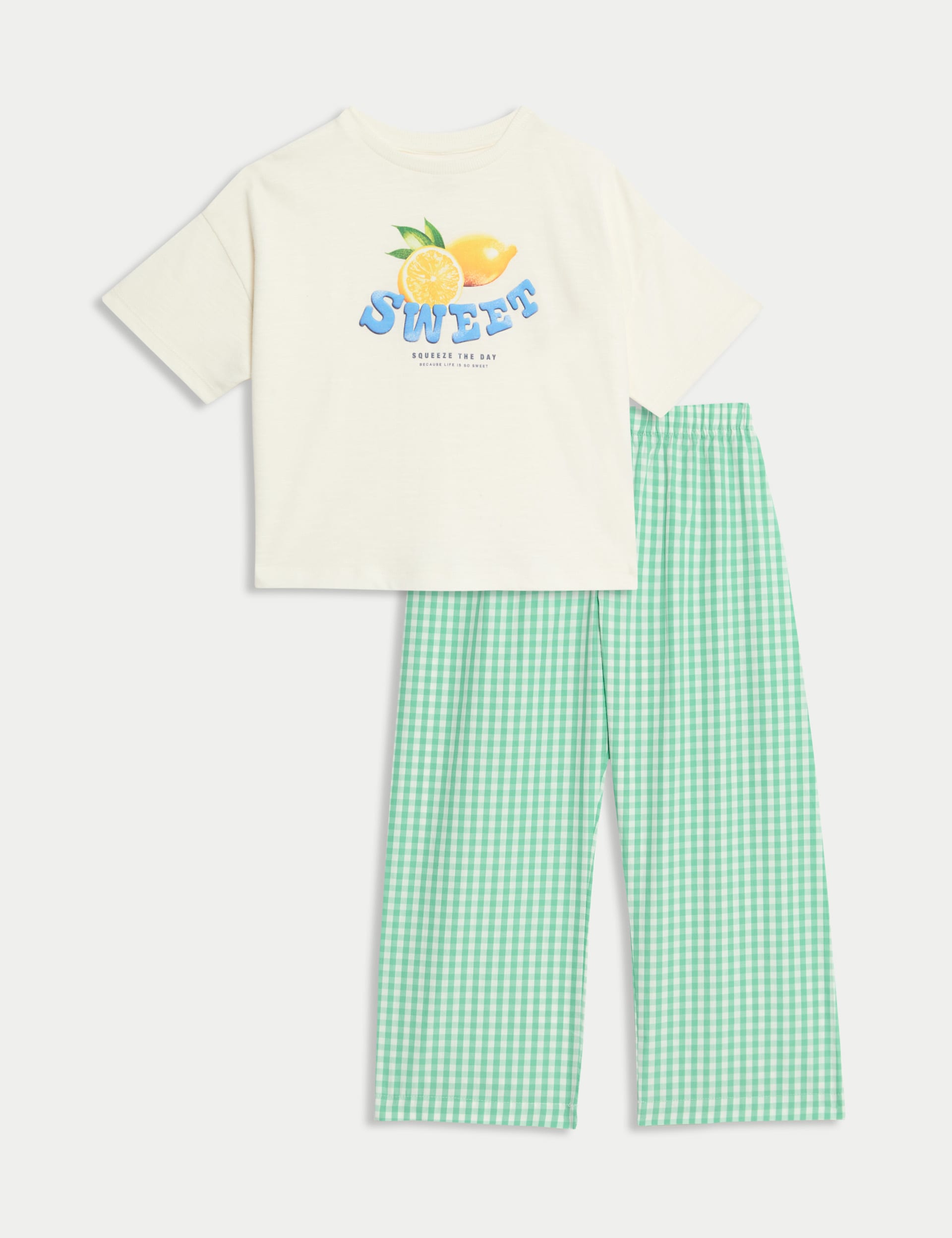 M&S Collection Girls Pure Cotton Fruit Slogan Pyjamas (1-16 Yrs) - 7-8 Y - Green, Green