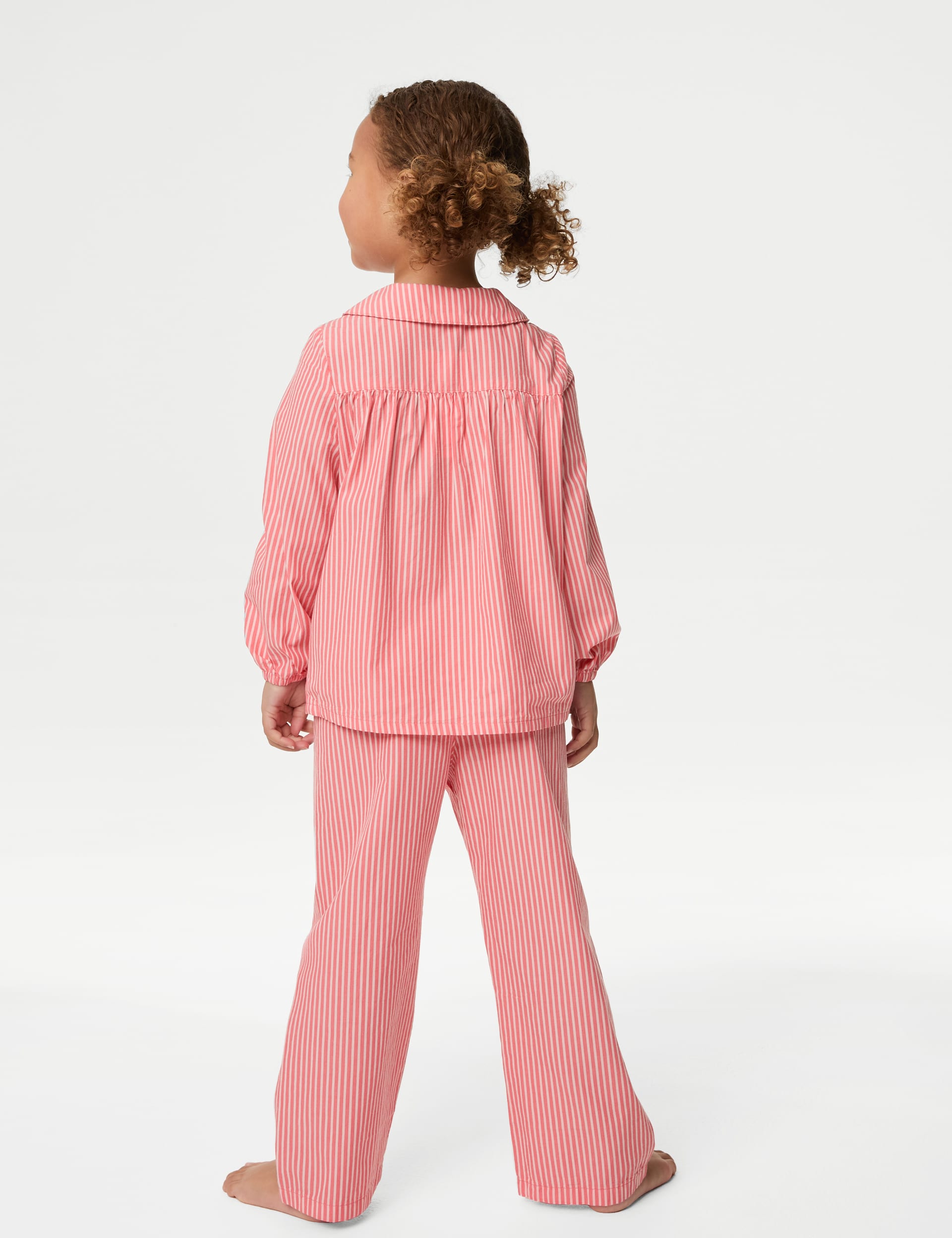 M&S Collection Girls Pure Cotton Striped Collared Pyjamas (1-8 Yrs) - 2-3 Y - Orange Mix, Orange Mix