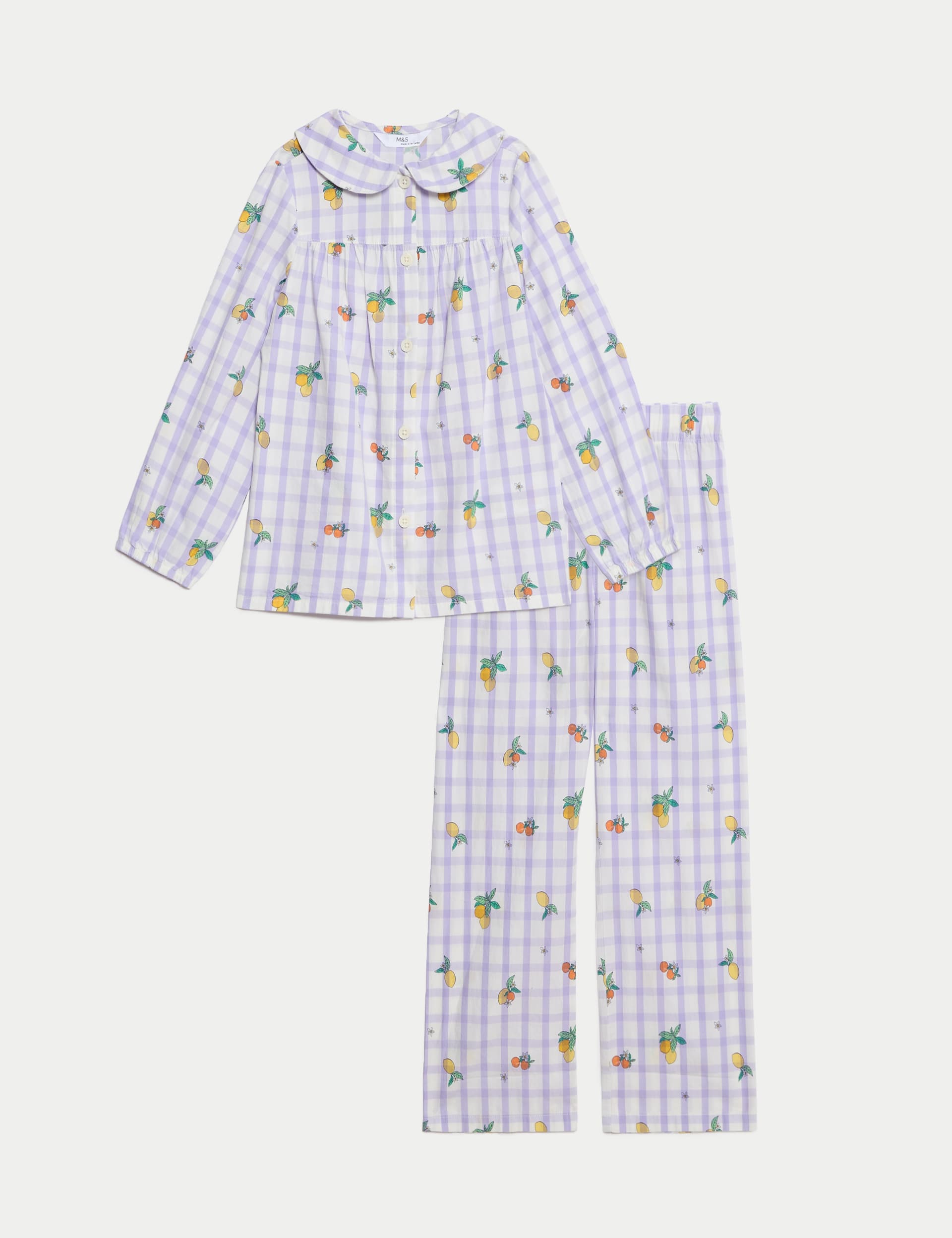 M&S Collection Girls Pure Cotton Fruit Pyjamas (1-8 Yrs) - 2-3 Y - Lilac, Lilac