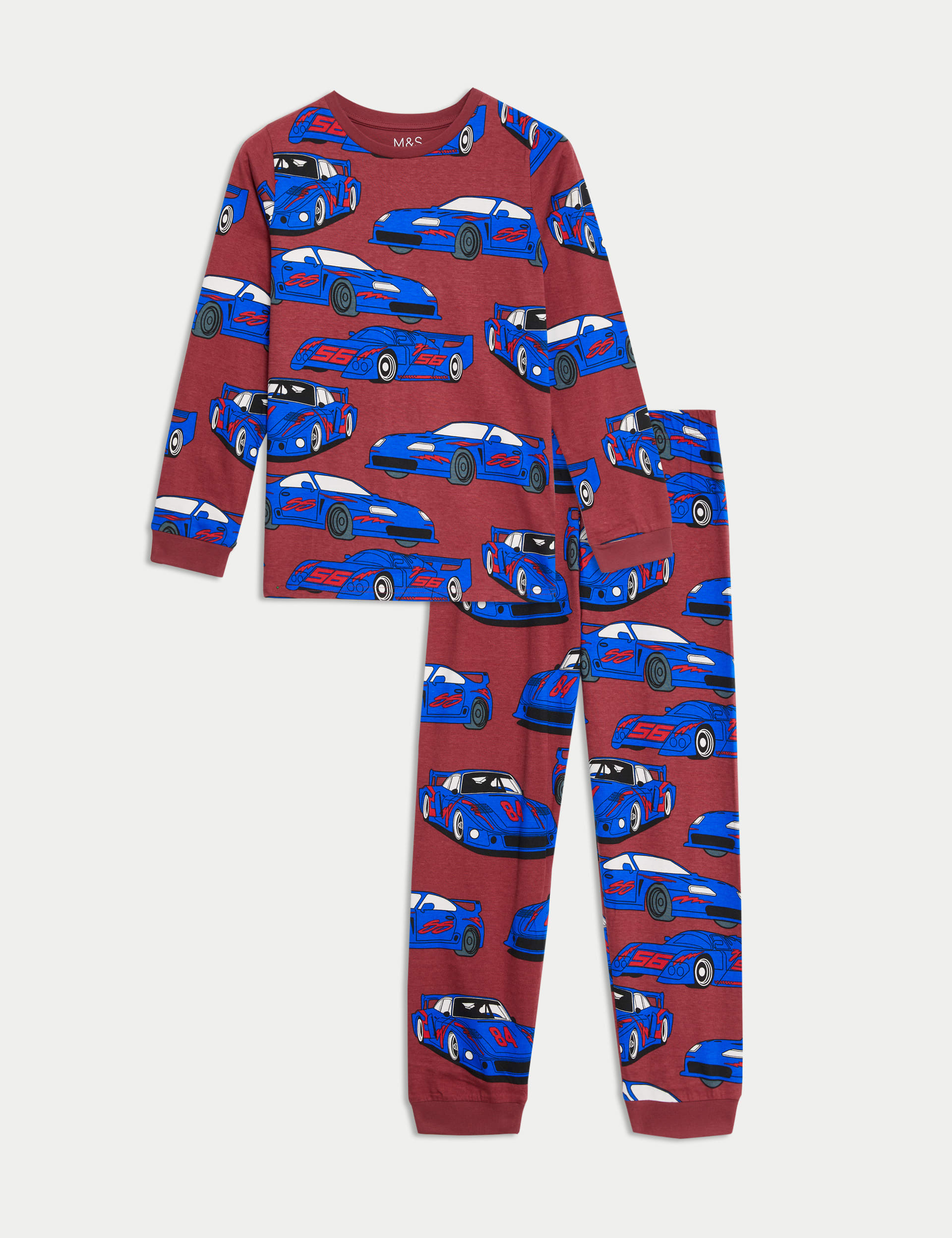 M&S Collection Boys Pure Cotton Car Pyjamas (1-14 Yrs) - 2-3 Y - Wine, Wine