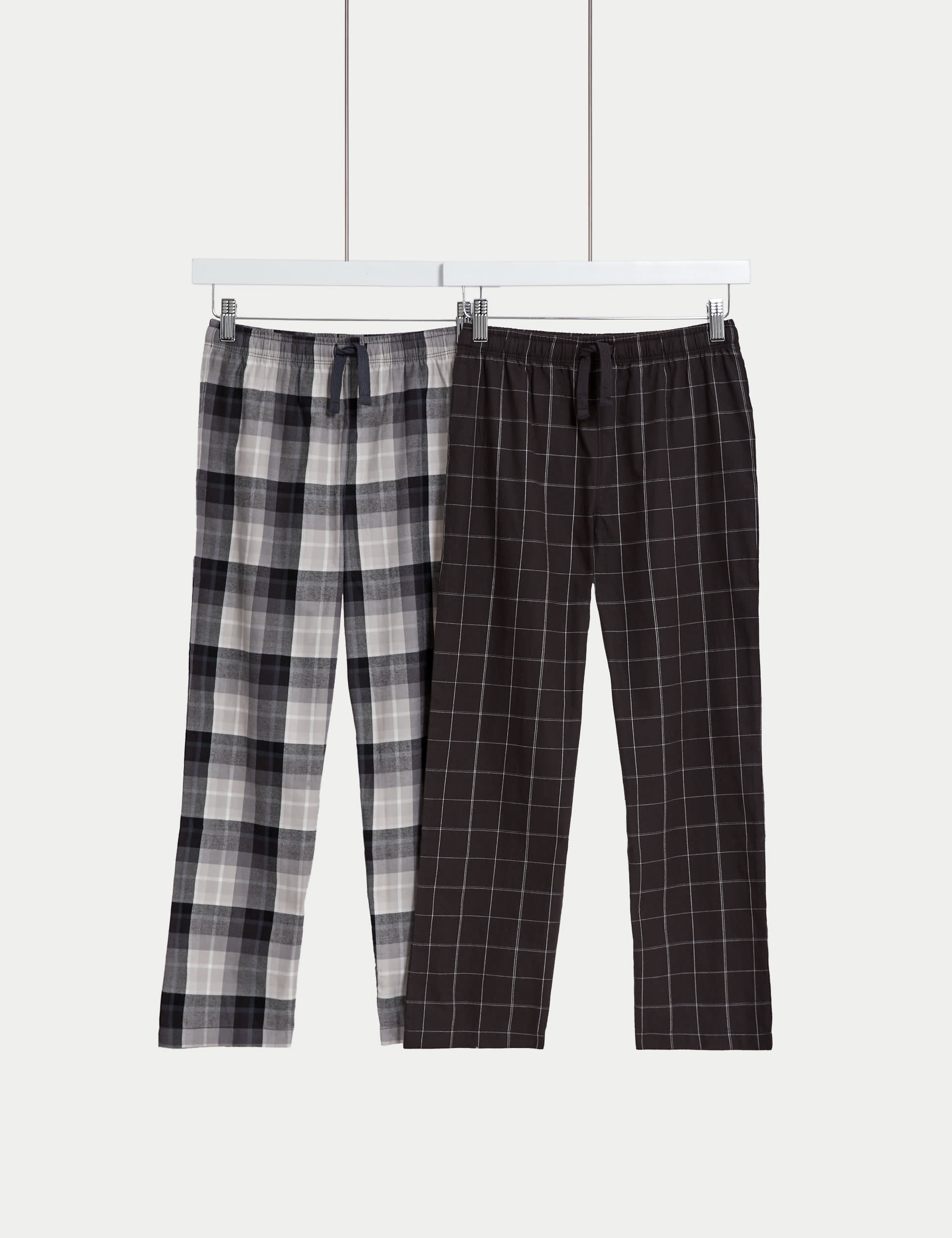 M&S Collection Boys 2 Pack Pure Cotton Checked Pyjama Bottoms (6-16 Yrs) - 6-7 Y - Black Mix, Black 