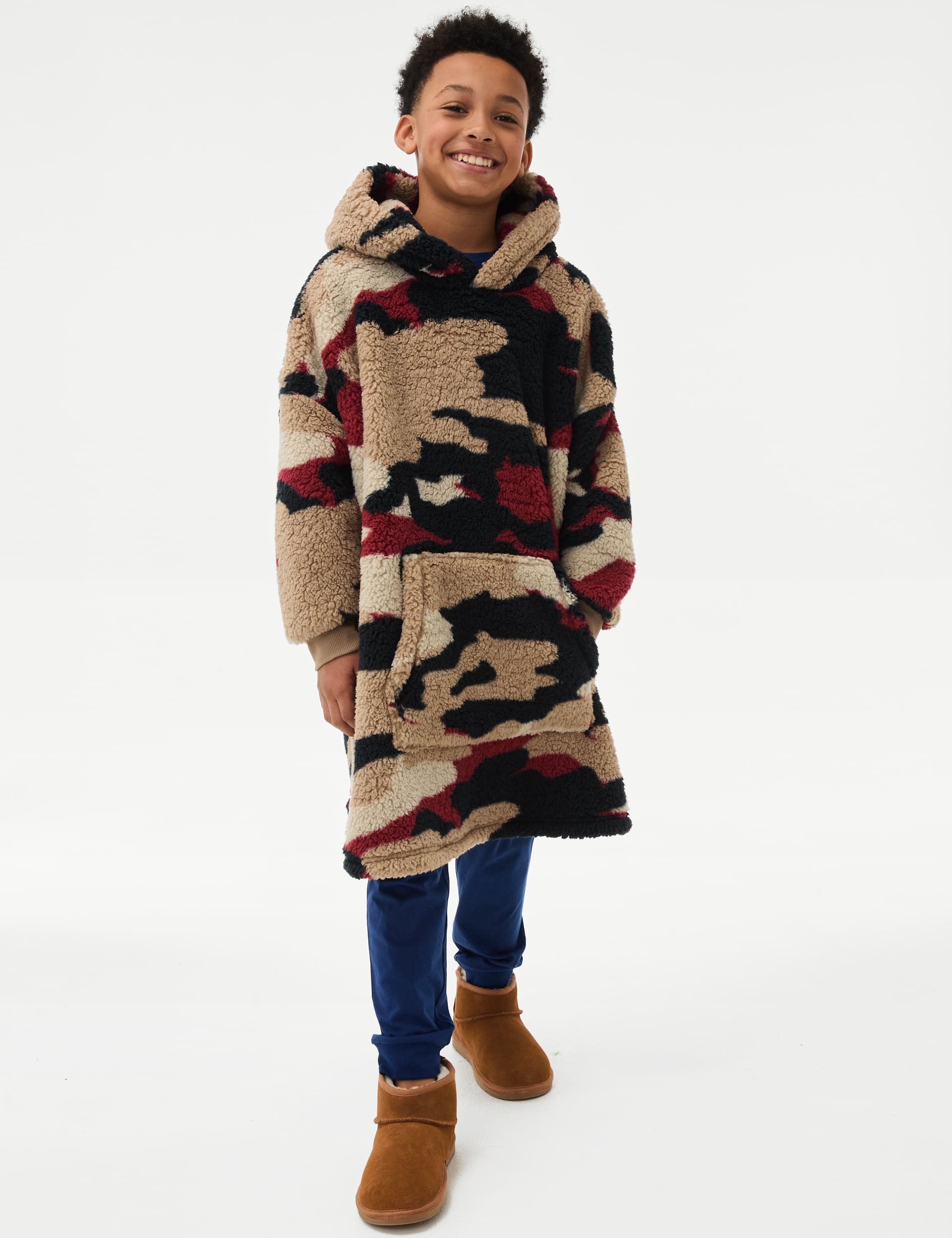 M&S Collection Boys Camouflage Borg Oversized Hoodie (3-16 Yrs) - 11-12 - Multi, Multi