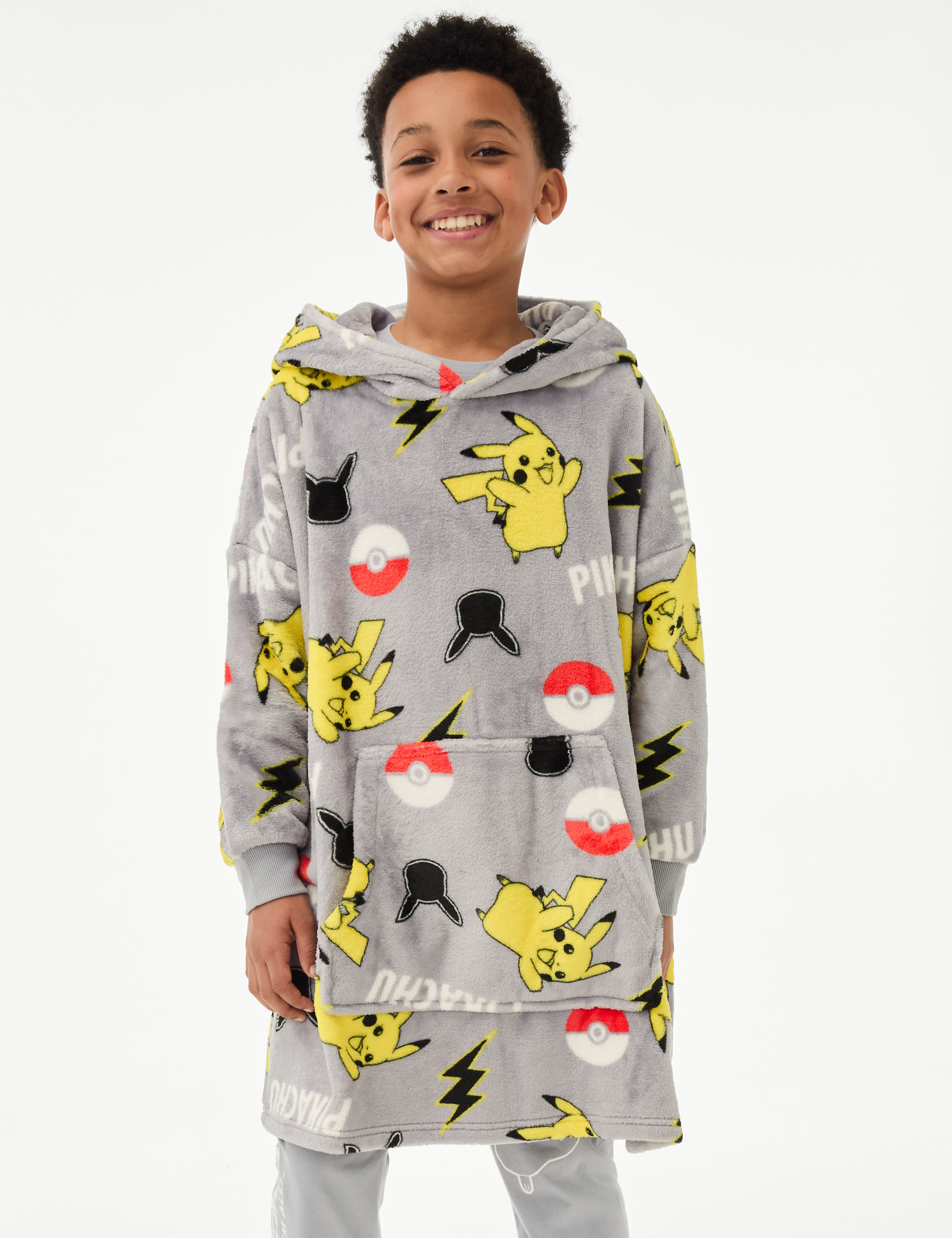 M&S Collection Boys Pokmon Oversized Fleece Hoodie (7-16 Yrs) - 7-8 Y - Black, Black