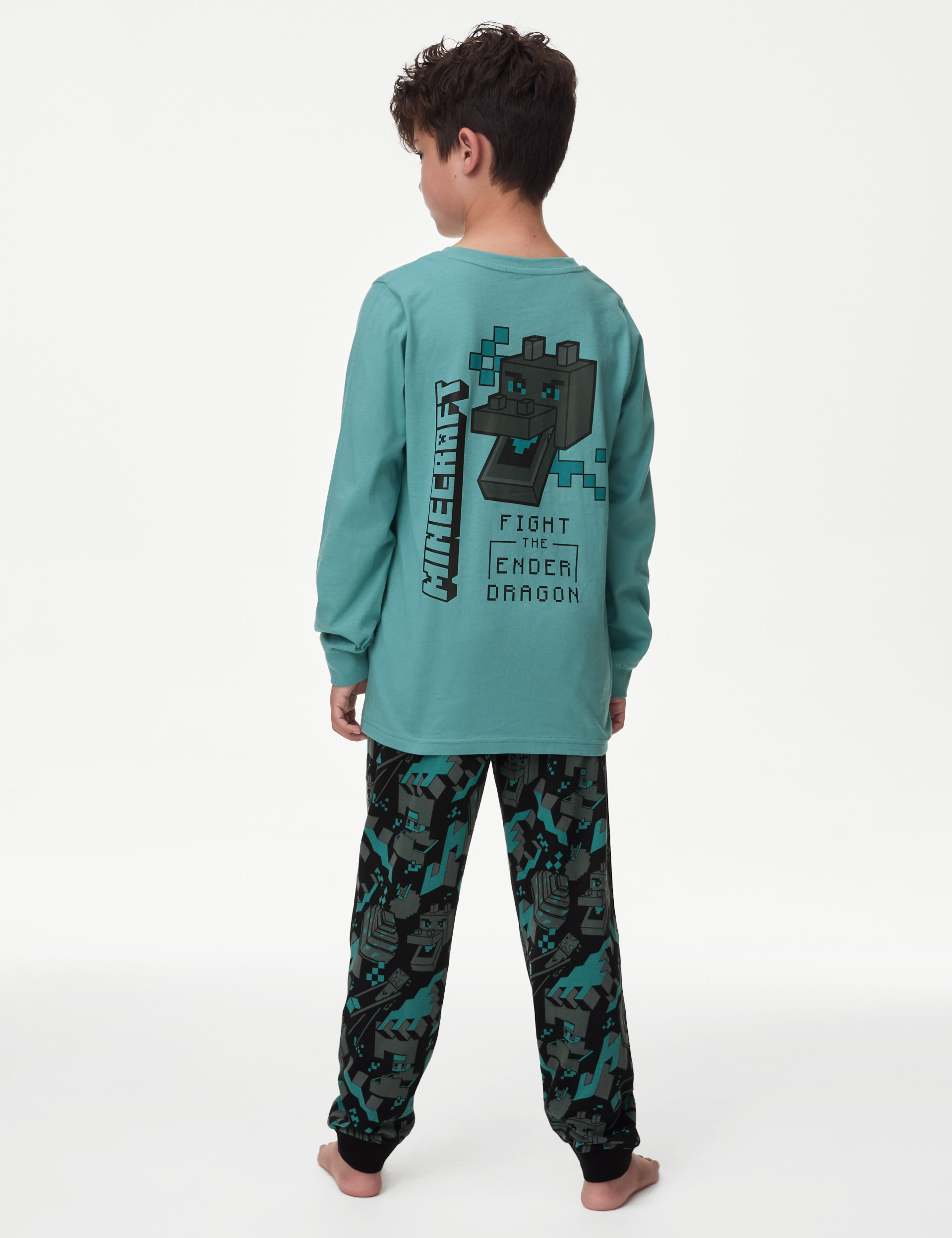 M&S Collection Boys Minecraft Pure Cotton Pyjamas (3-13 Yrs) - 7-8 Y - Green Mix, Green Mix