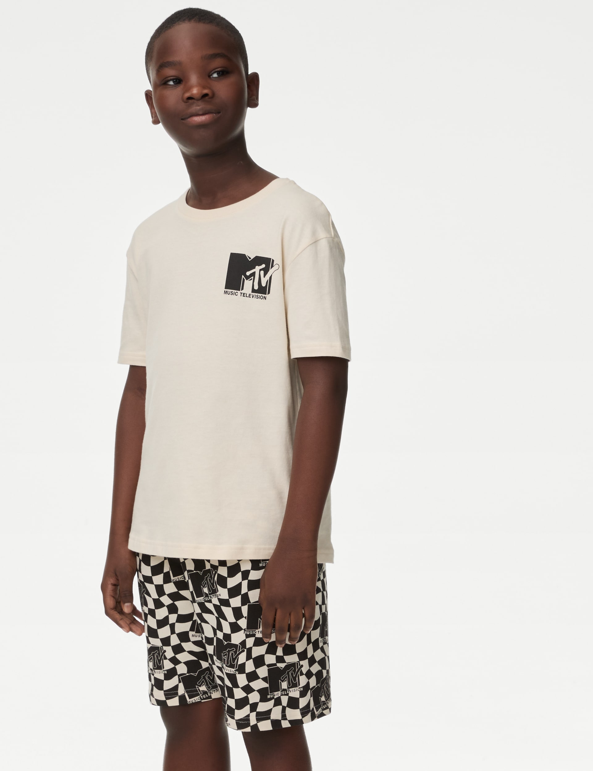 M&S Collection Boys Pure Cotton MTV Pyjamas (6-16 Yrs) - 8-9 Y - Black Mix, Black Mix