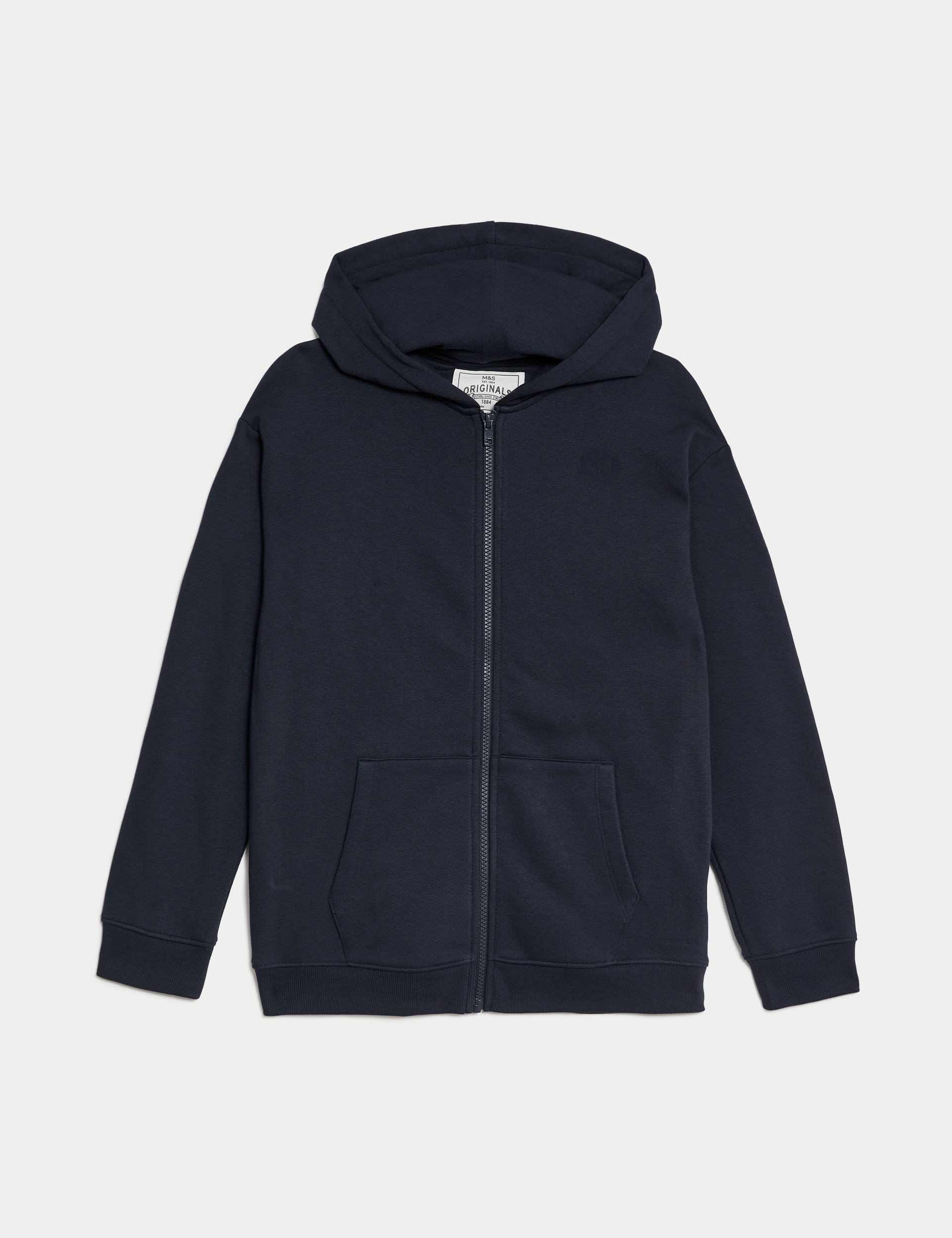 M&S Collection Boys Unisex Cotton Rich Zip Through Hooded (6-16 Yrs) - 8-9 Y - Navy, Black,Navy