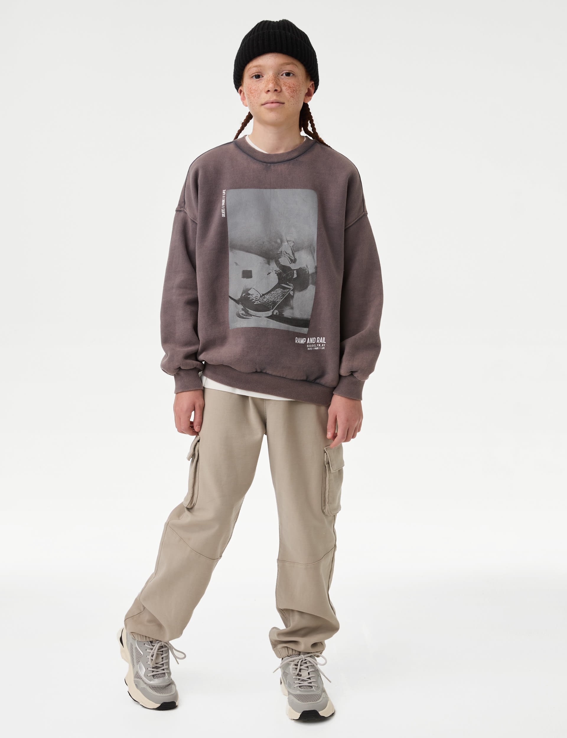 M&S Collection Boys Cotton Rich Skate Sweatshirt (6-16 Yrs) - 9-10Y - Dark Grey, Dark Grey