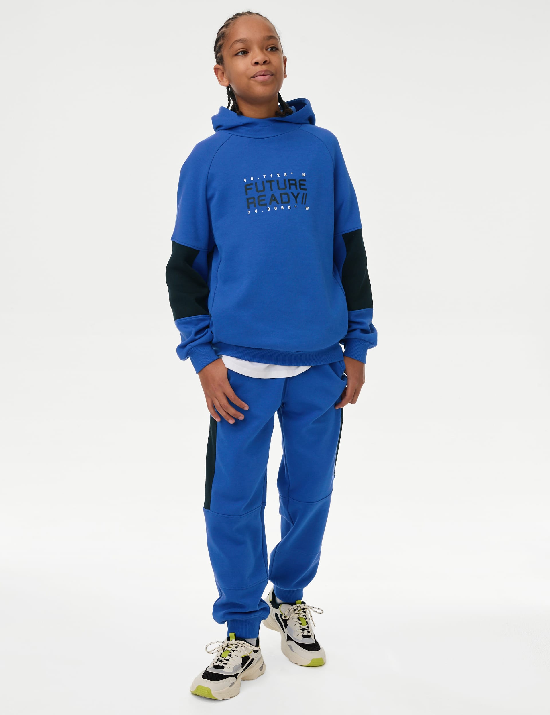 M&S Collection Boys Cotton Rich 'Future Ready' Slogan Hoodie (6-16 Yrs) - 8-9 Y - Cobalt, Cobalt