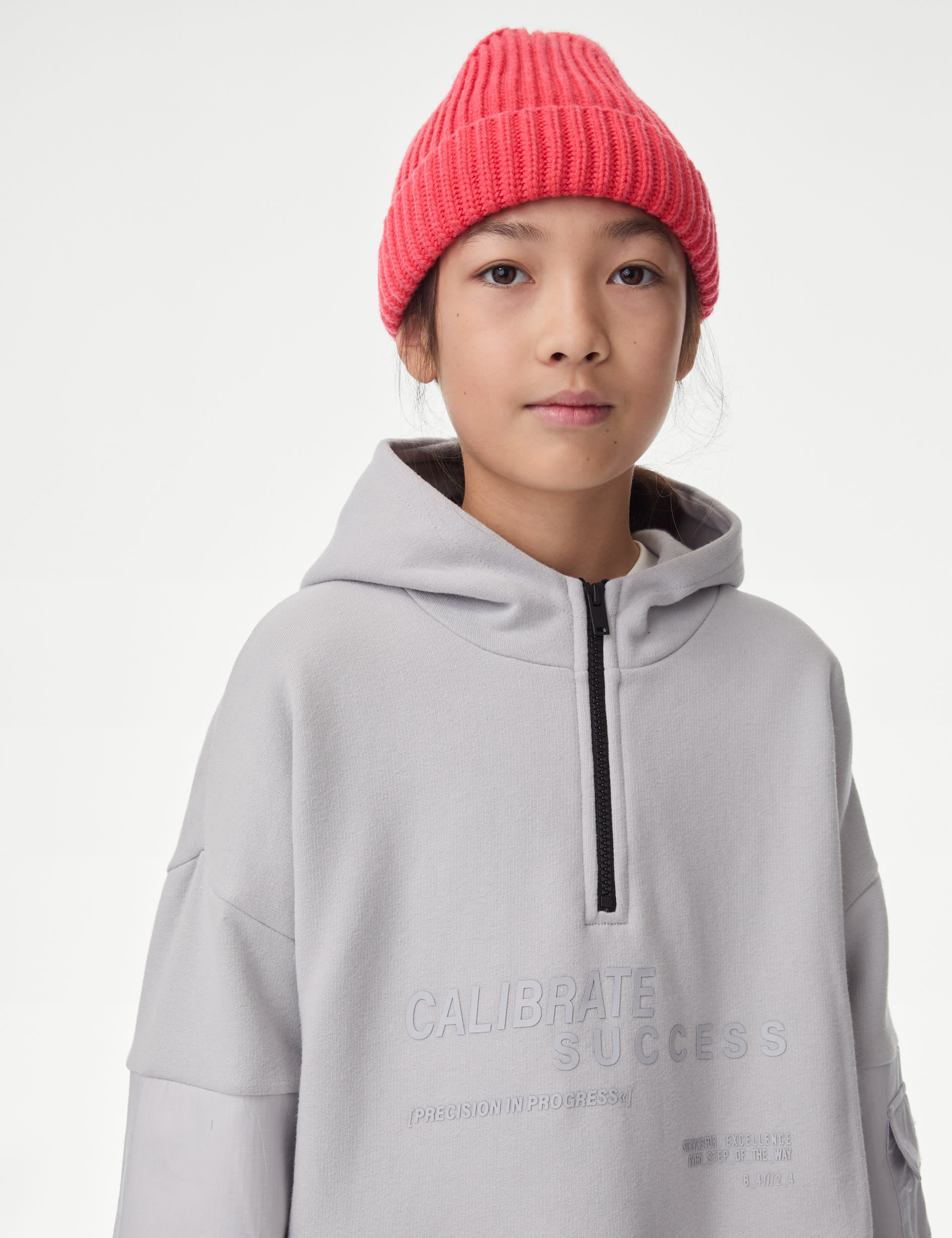 M&S Collection Boys Cotton Rich Half Zip Hoodie (2-16 Yrs) - 8-9 Y - Pearl Grey, Pearl Grey