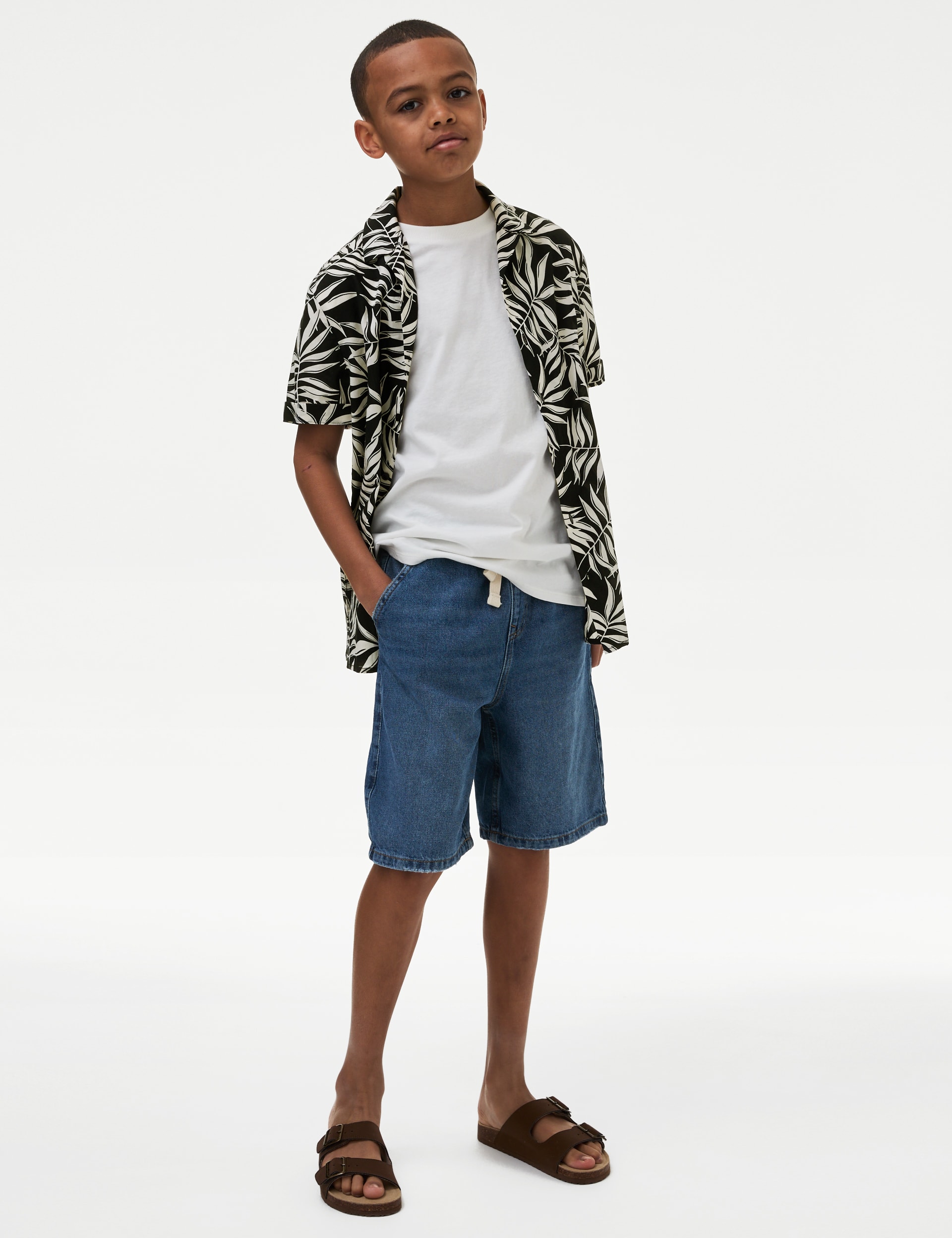 M&S Collection Boys Cotton Rich Printed Shirt (6-16 Yrs) - 7-8 Y - Black Mix, Black Mix