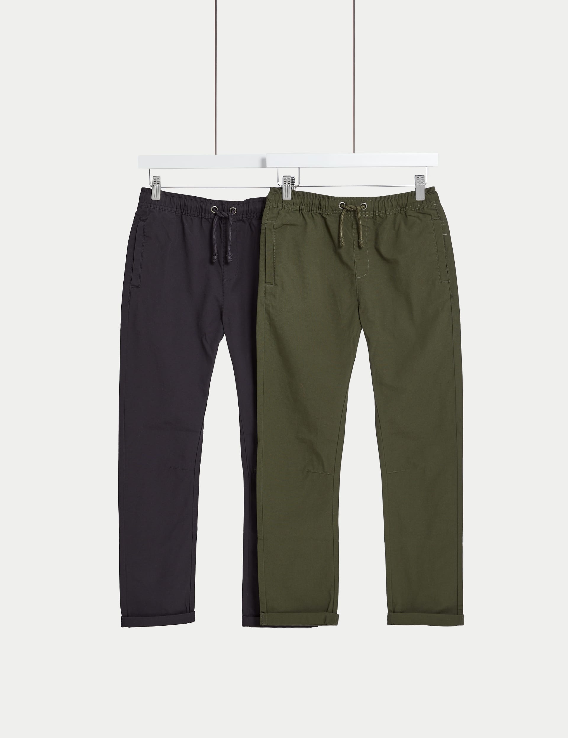 M&S Collection Boys 2 Pack Pure Cotton Ripstop Trousers (6-16 Yrs) - 14-15 - Khaki Mix, Khaki Mix