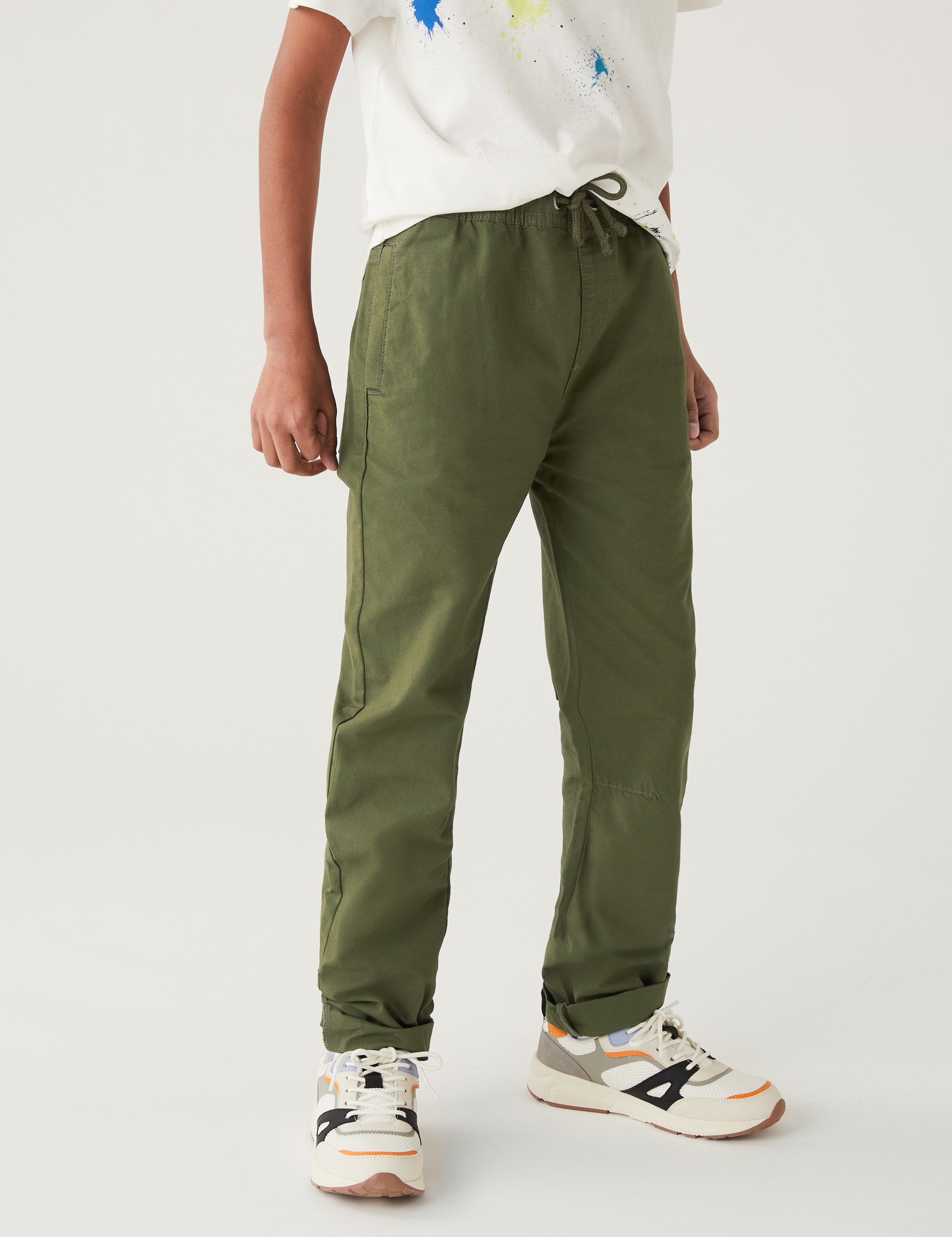 M&S Collection Boys 2 Pack Pure Cotton Ripstop Trousers (6-16 Yrs) - 14-15 - Khaki Mix, Khaki Mix