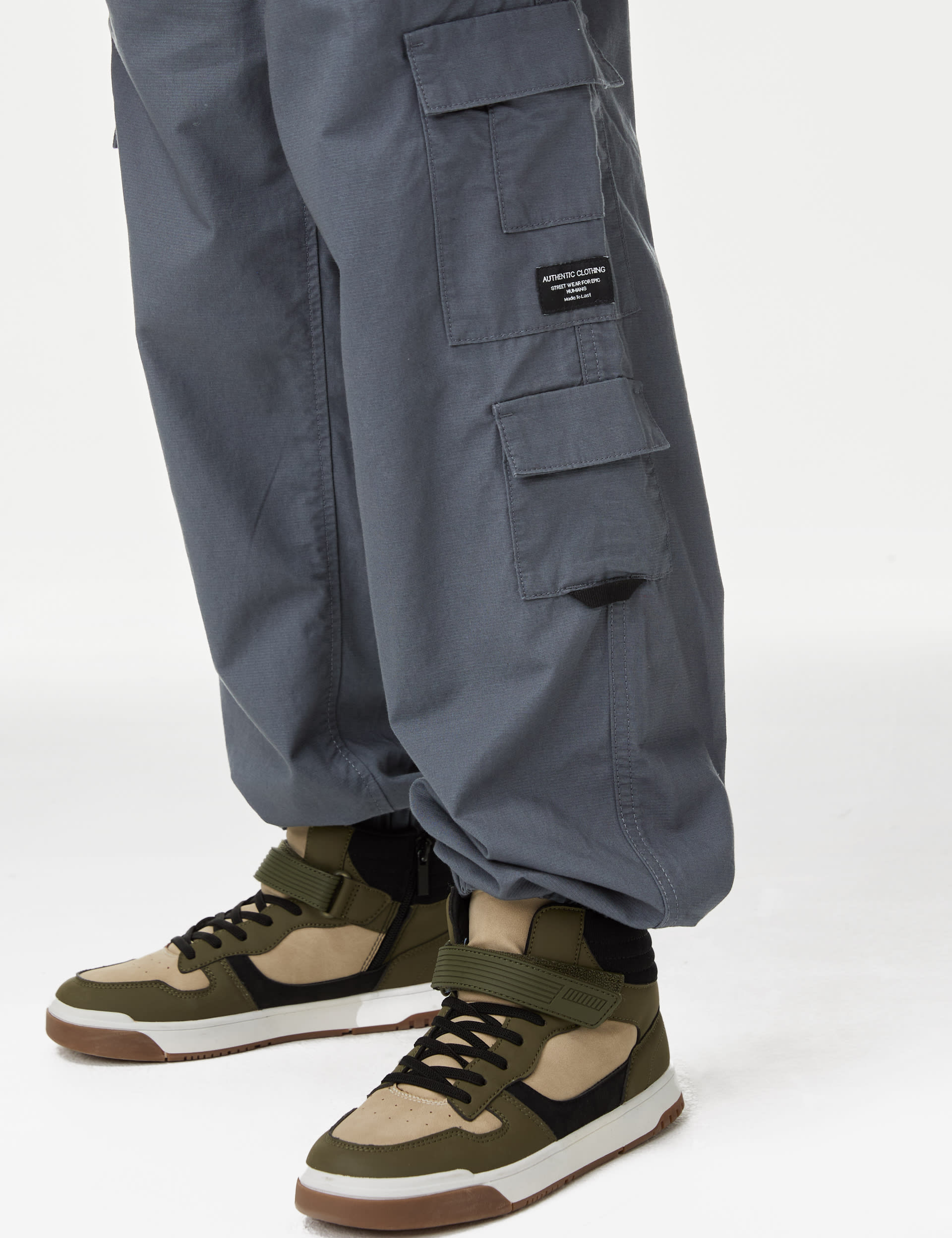 M&S Collection Boys Cotton Rich Cargo Trousers (6-16 Yrs) - 12-13 - Carbon, Pearl Grey,Carbon