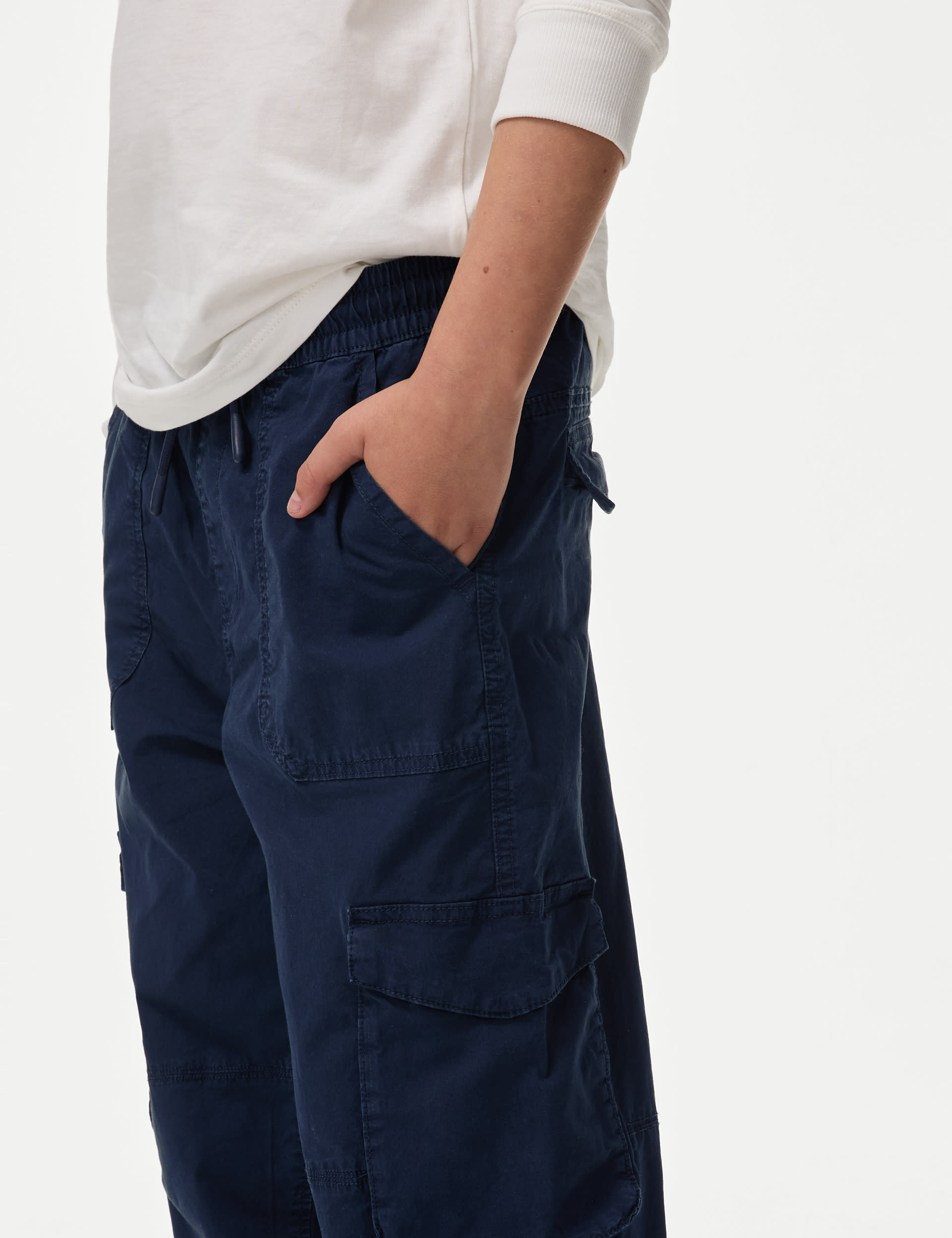 M&S Collection Boys Cotton Rich Cargo Trousers (6-16 Yrs) - 12-13 - Navy, Navy