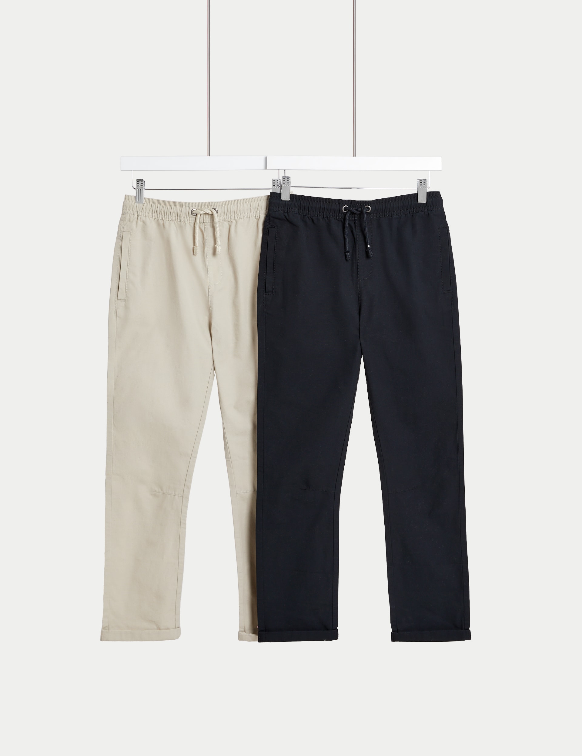 M&S Collection Boys 2 Pack Pure Cotton Trousers (6-16 Yrs) - 11-12 - Stone Mix, Stone Mix