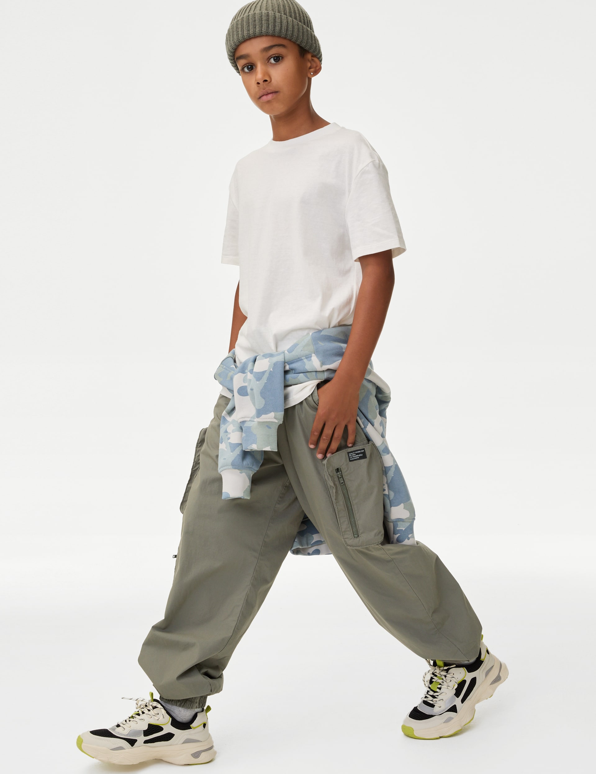 M&S Collection Boys Pure Cotton Cargo Trousers (6-16 Yrs) - 12-13 - Khaki, Khaki,Charcoal