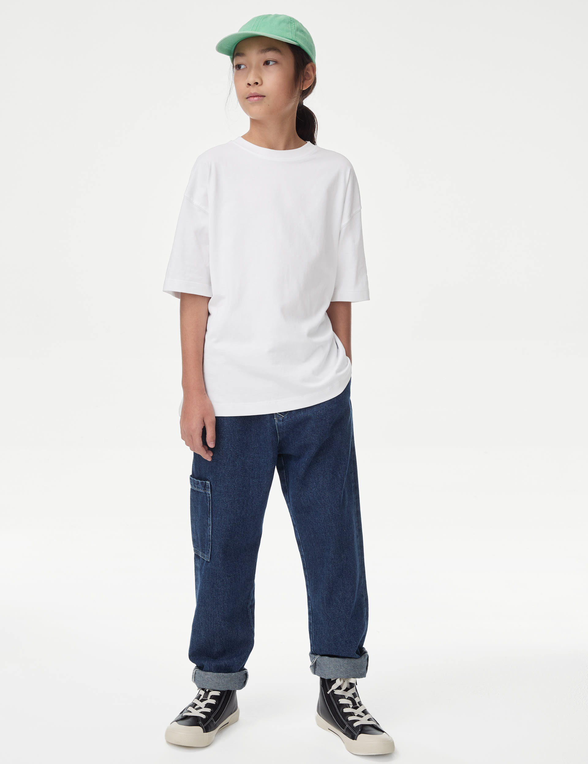 M&S Collection Pure Cotton Plain T-Shirt (2-16 Yrs) - 11-12 - White, White