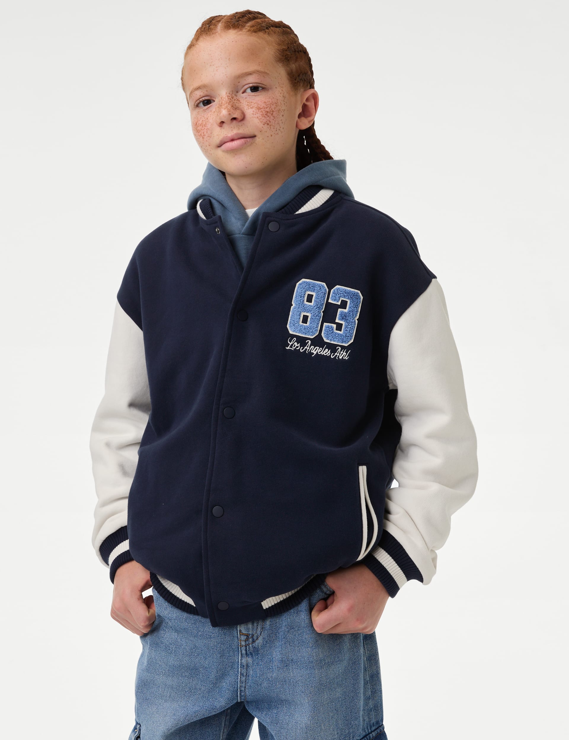 M&S Collection Boys Cotton Rich '83 Los Angeles Athl' Bomber (6-16 Yrs) - 8-9 Y - Navy Mix, Navy Mix