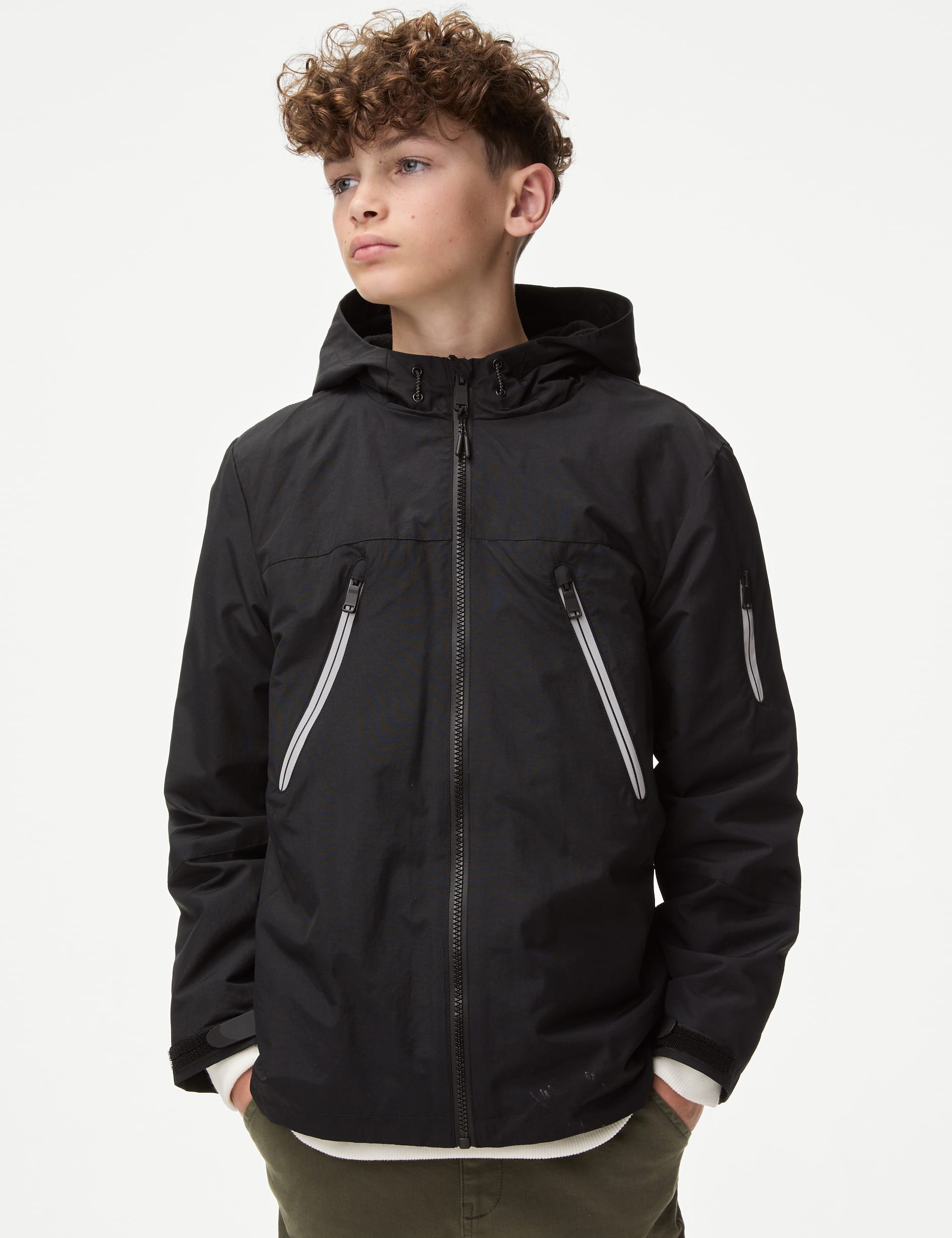 M&S Collection Boys Stormwear Fleece Lined Hooded Jacket (6-16 Yrs) - 12-13 - Black, Black