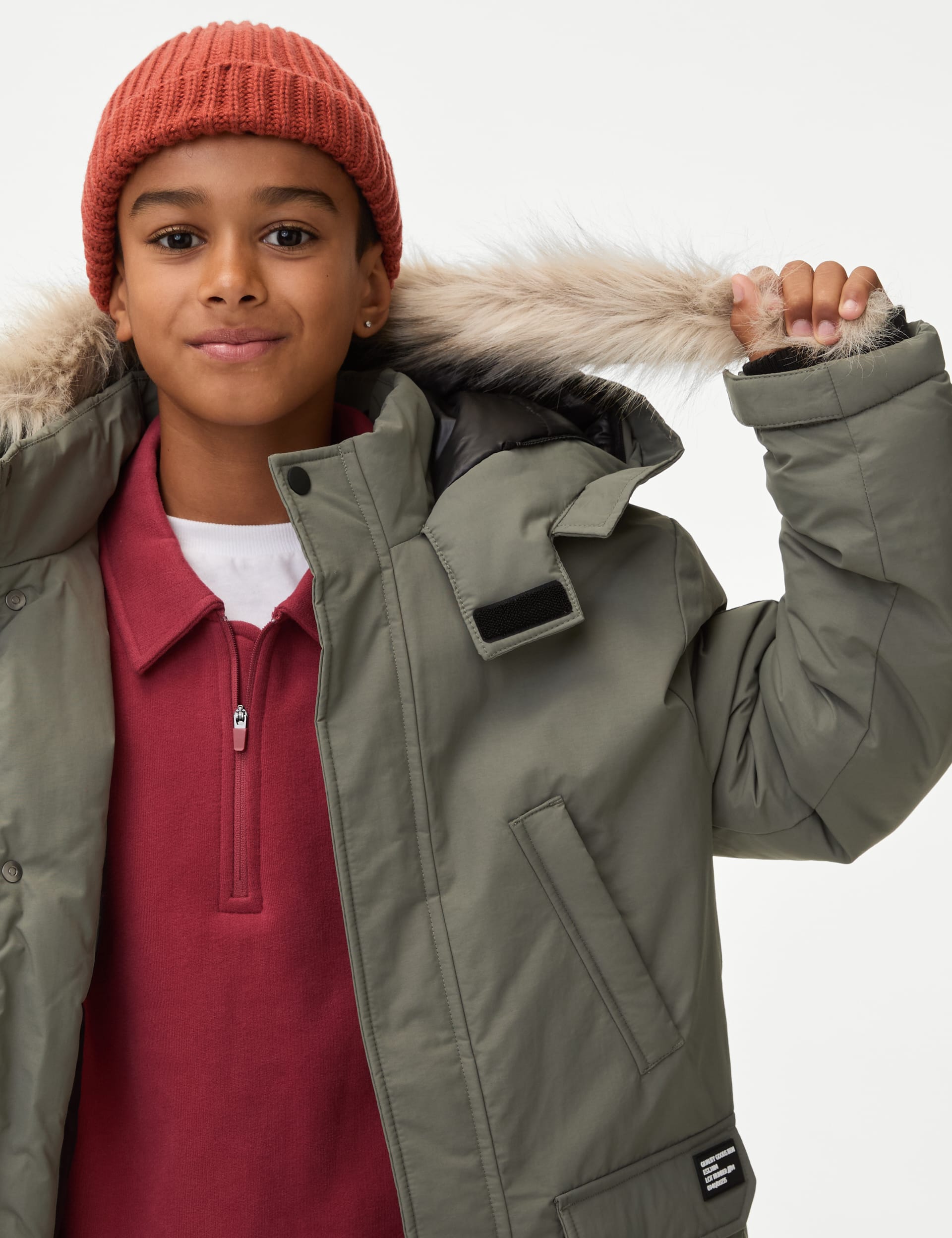 M&S Collection Boys Hooded Parka (6-16 Yrs) - 7-8 Y - Khaki, Khaki,Stone,Navy