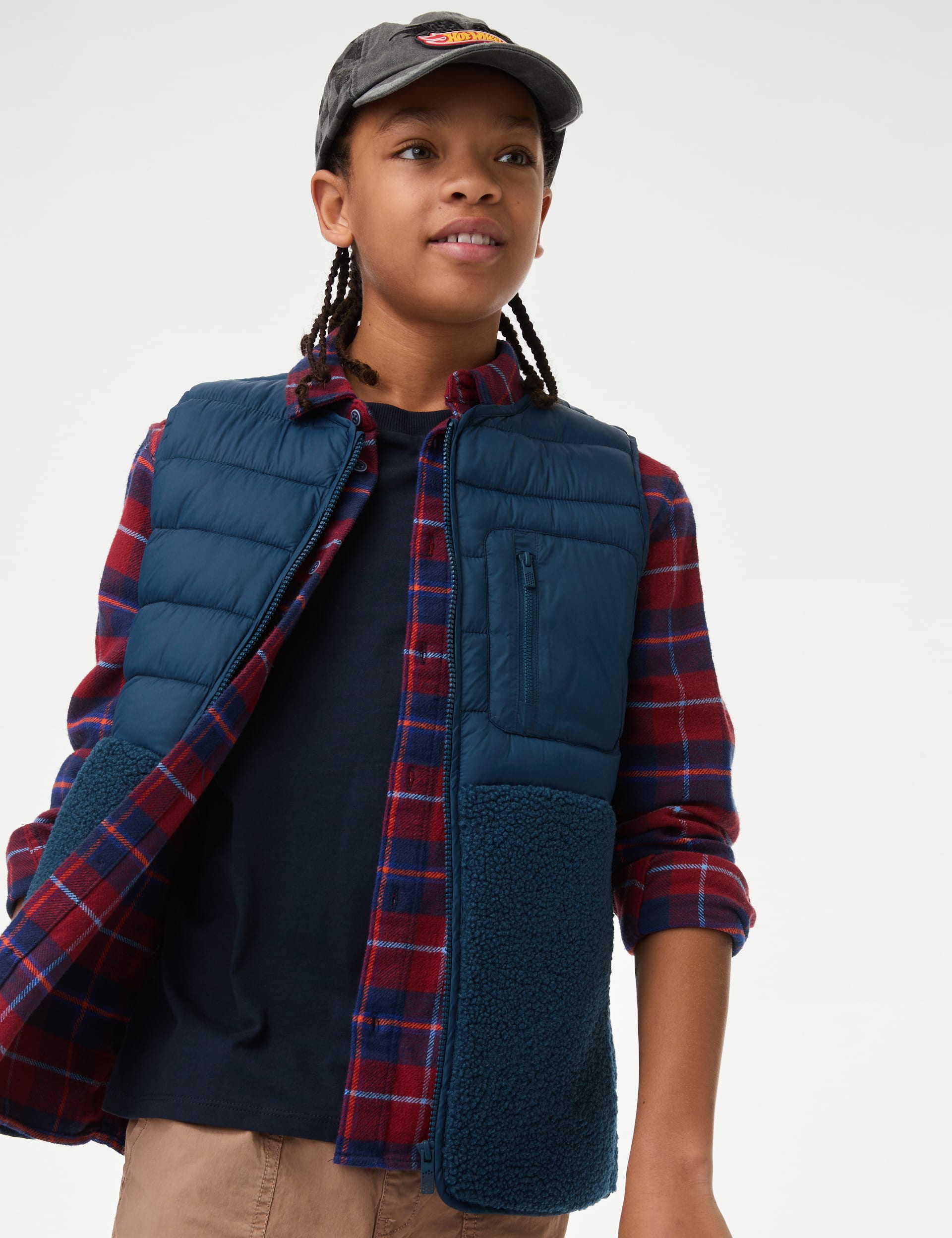 M&S Collection Boys Borg Quilted Gilet (6-16 Yrs) - 12-13 - Light Denim, Light Denim