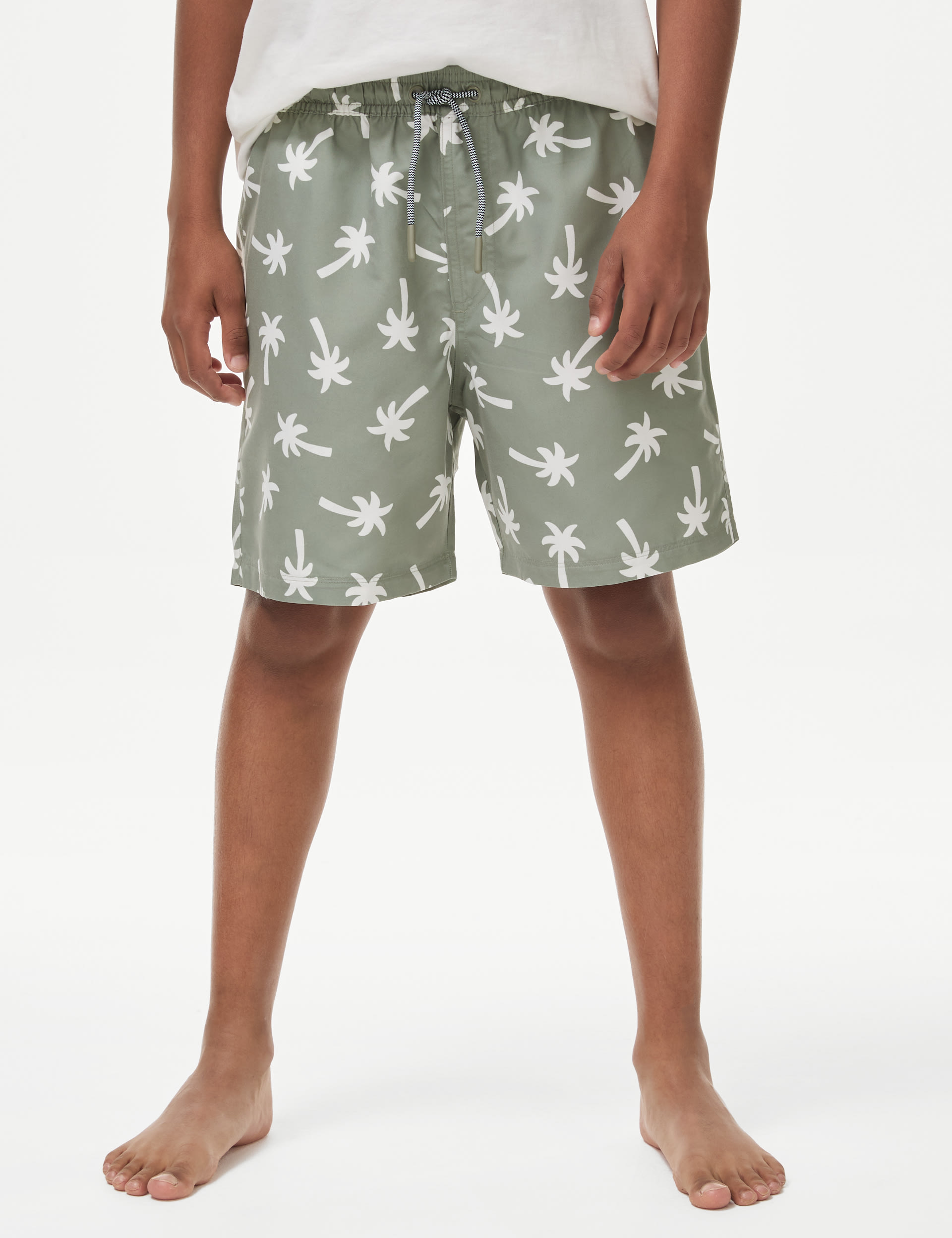 M&S Collection Boys Palm AOP Swim Shorts (6-16 Yrs) - 13-14 - Light Khaki, Light Khaki