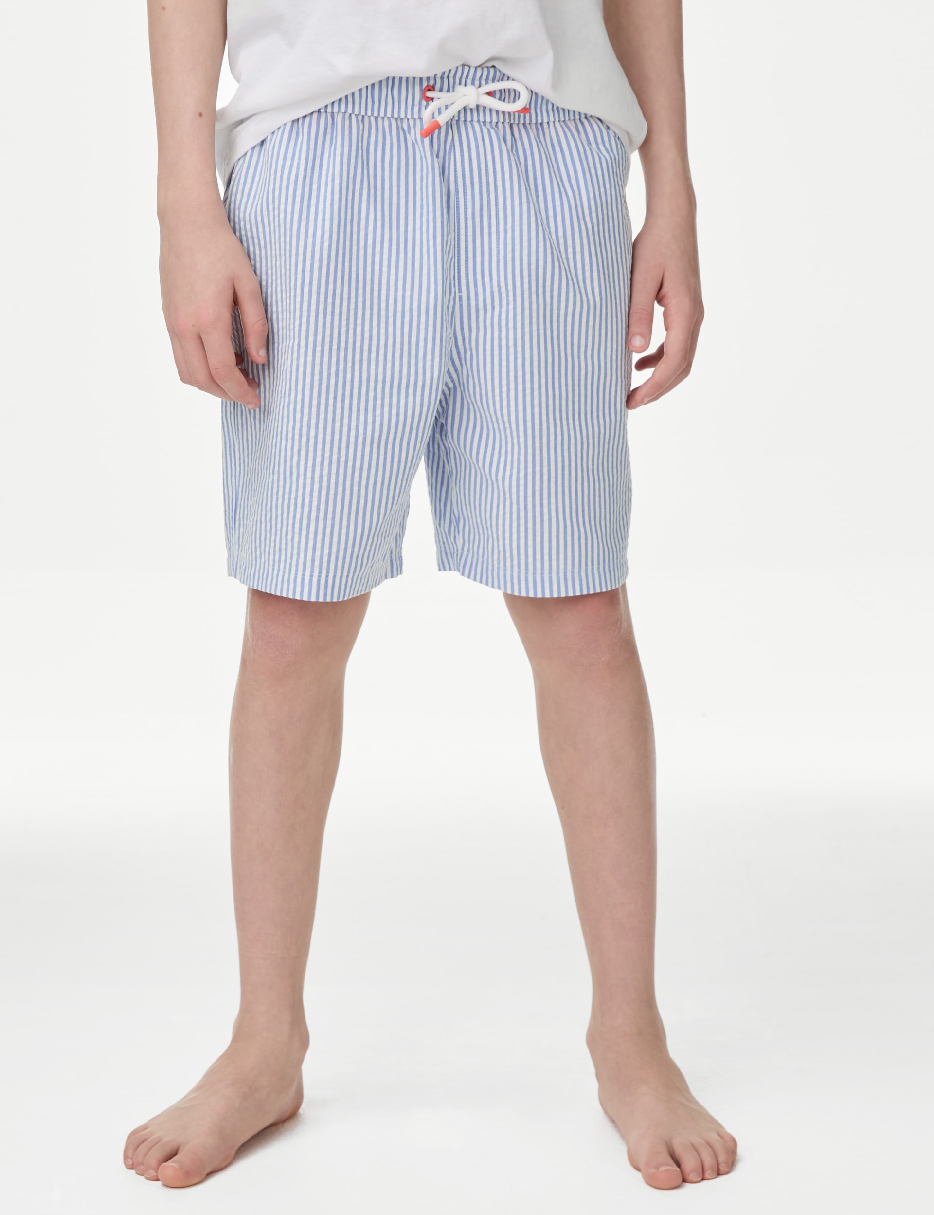 M&S Collection Boys Cotton Blend Striped Swim Shorts (6-16 Yrs) - 9-10Y - Blue Mix, Blue Mix,Red Mix