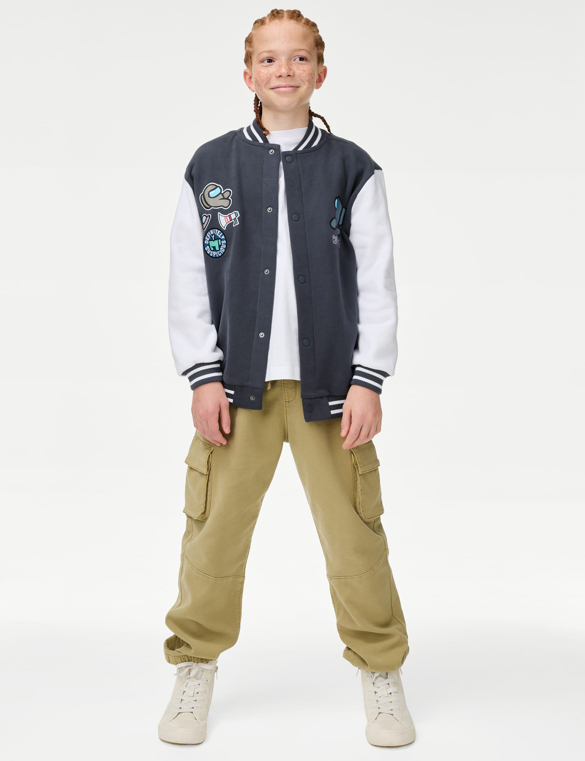 M&S Collection Cotton Rich Among Us Bomber Jacket (6-16 Yrs) - 13-14 - Carbon, Carbon