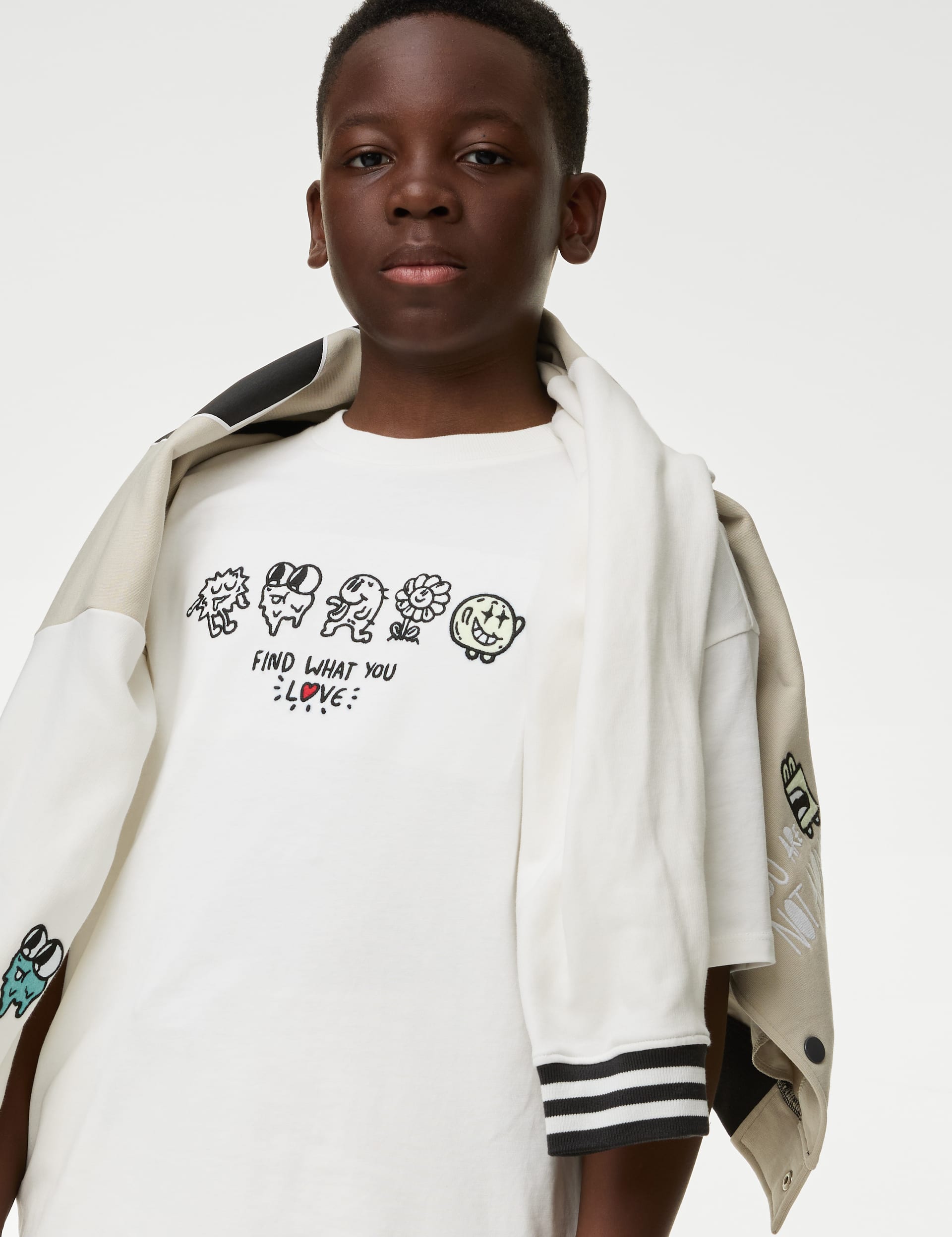 M&S X The Doodle Boys Pure Cotton Embroidered T-Shirt (6-16 Yrs) - 11-12 - White, White