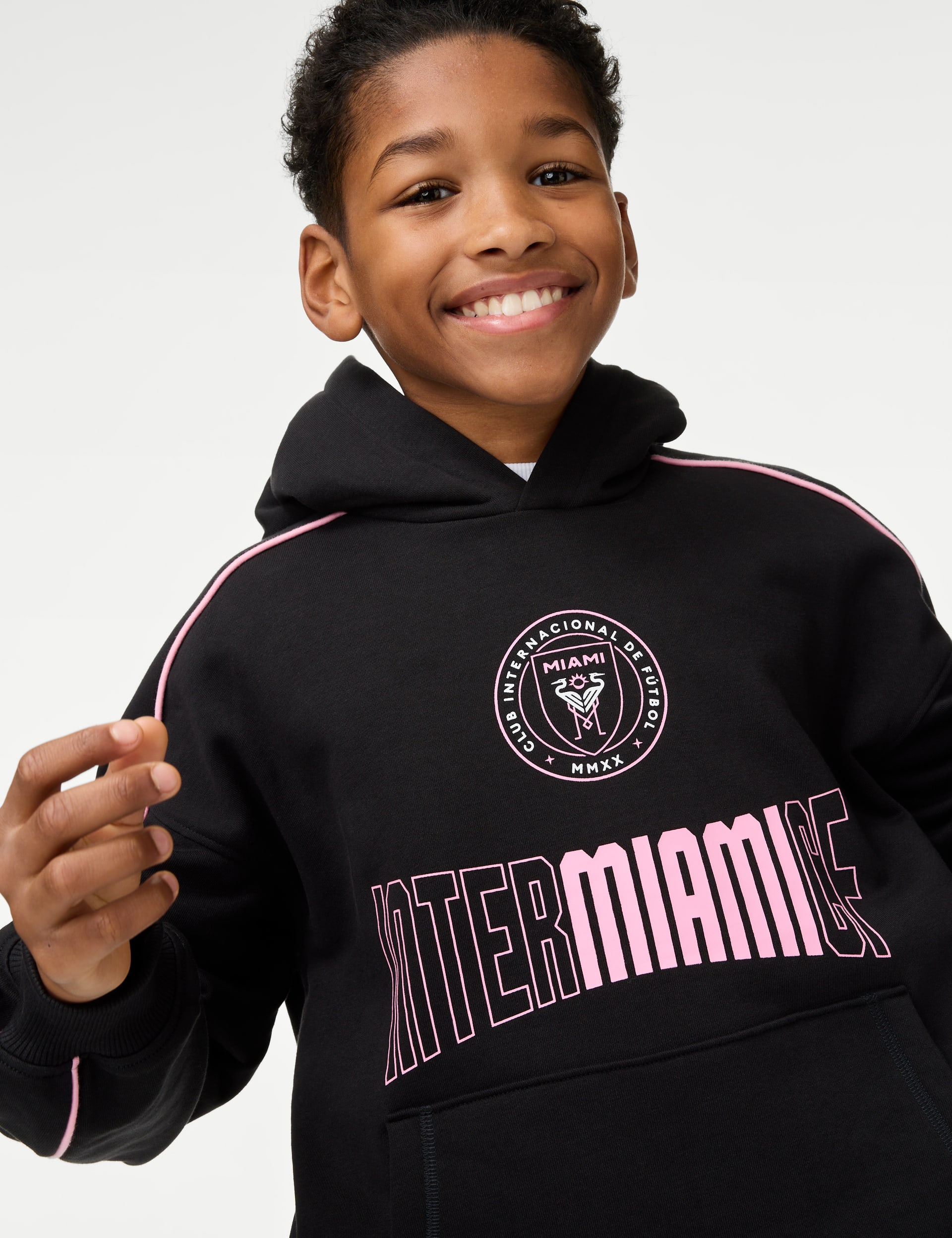 M&S Collection Cotton Rich Inter Miami Hoodie (2-16 Yrs) - 3-4 Y - Black, Black