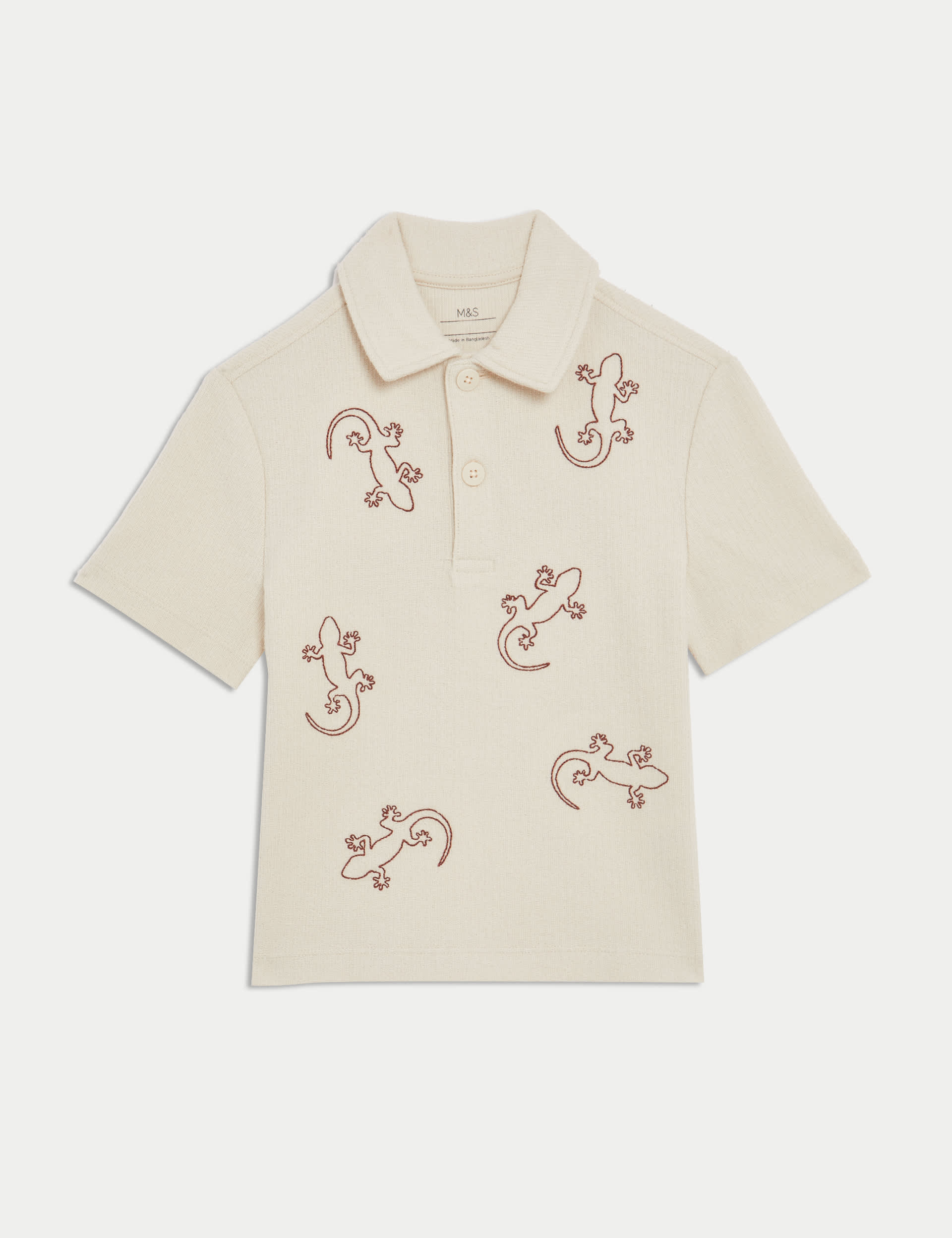 M&S Collection Boys Cotton Rich Embroidered Polo Shirt (1-8 Yrs) - 3-4 Y - Cream Mix, Cream Mix