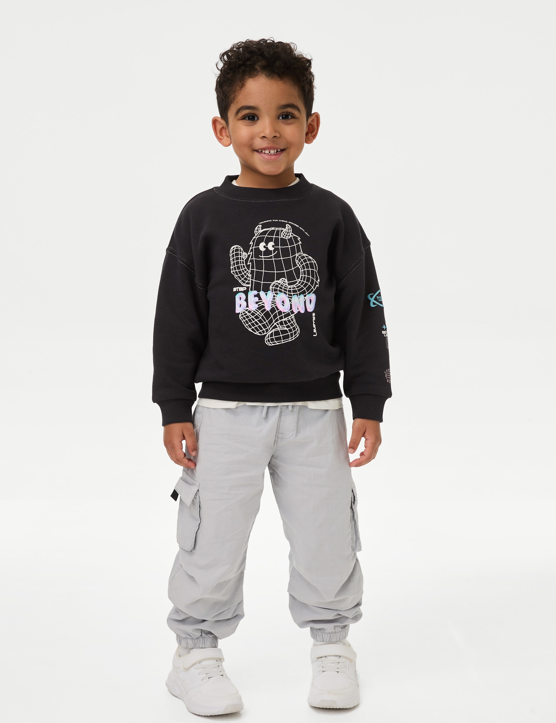 M&S Collection Boys Cotton Rich Monster Sweatshirt (2-8 Yrs) - 3-4 Y - Carbon, Carbon