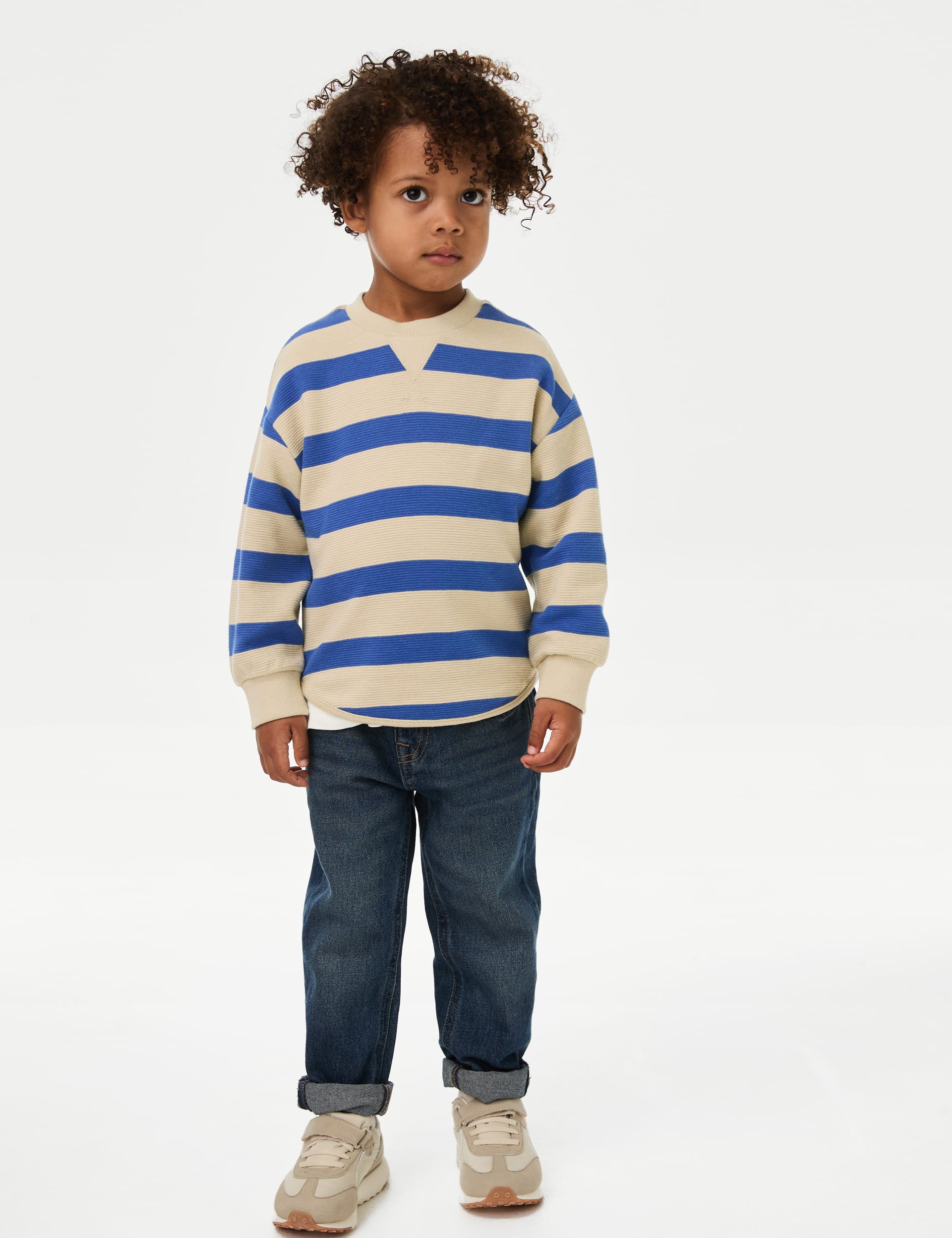 M&S Collection Boys Cotton Rich Striped Top (1-16 Yrs) - 3-4 Y - Blue Mix, Blue Mix,Green Mix,Black 