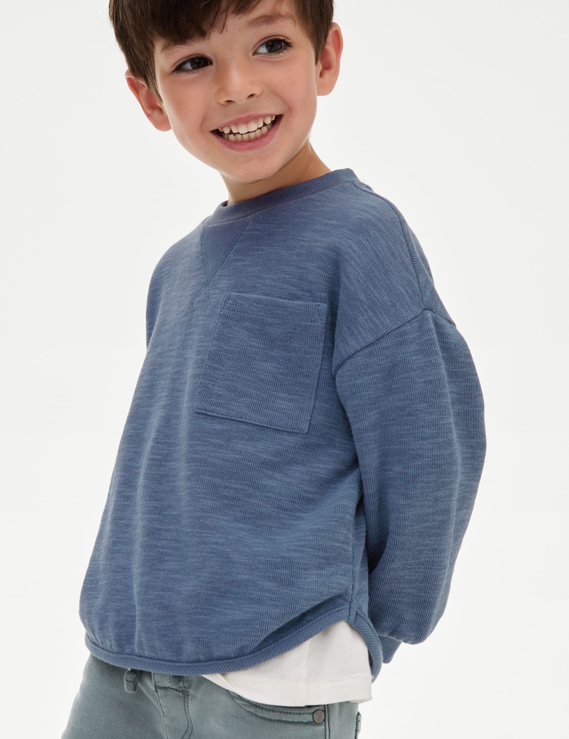 M&S Collection Boys Cotton Rich Textured Top (2-16 Yrs) - 2-3 Y - Dark Ink, Dark Ink,Oatmeal