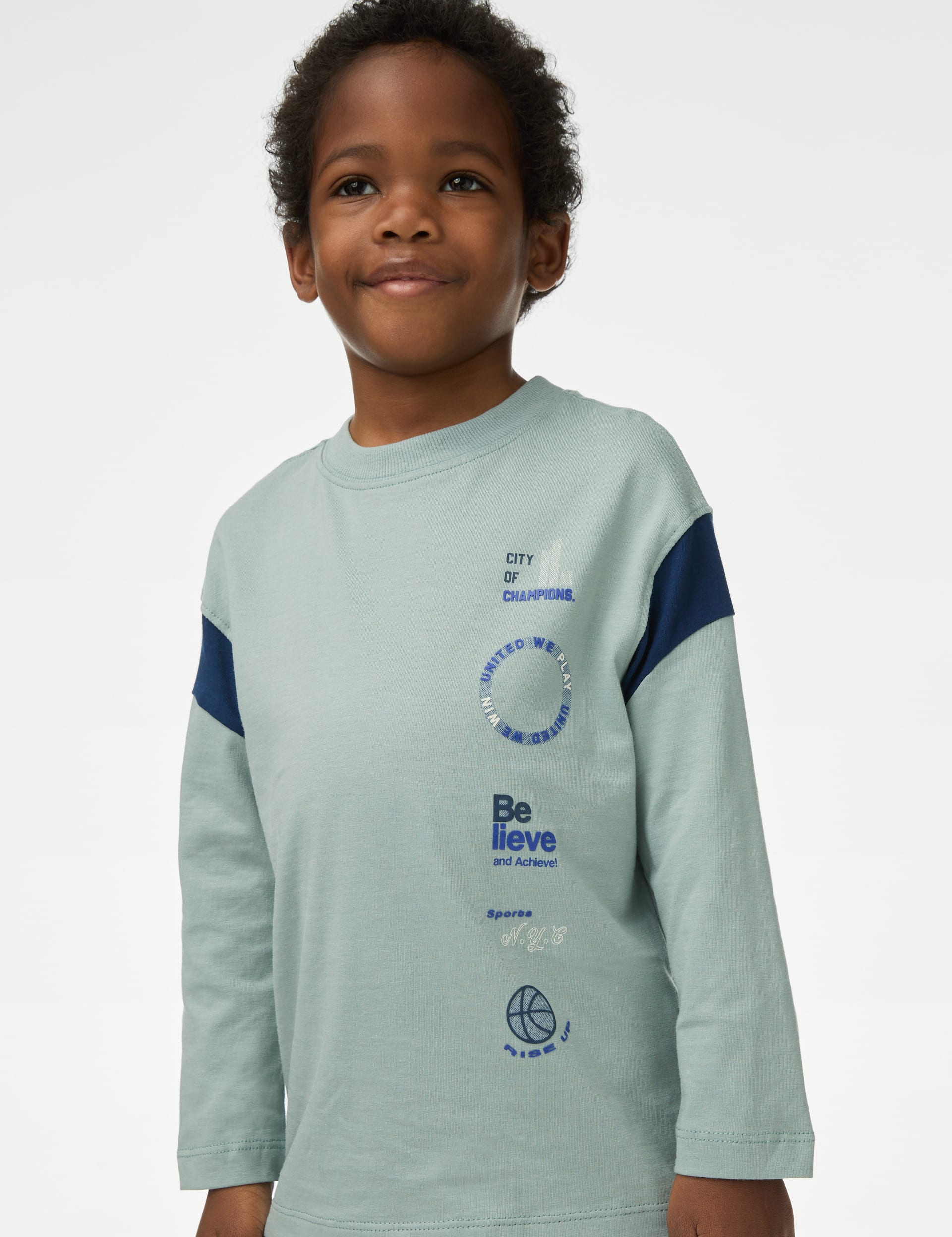 M&S Collection Boys Pure Cotton Sport Graphic Top (2-16 Yrs) - 3-4 Y - Light Green, Light Green