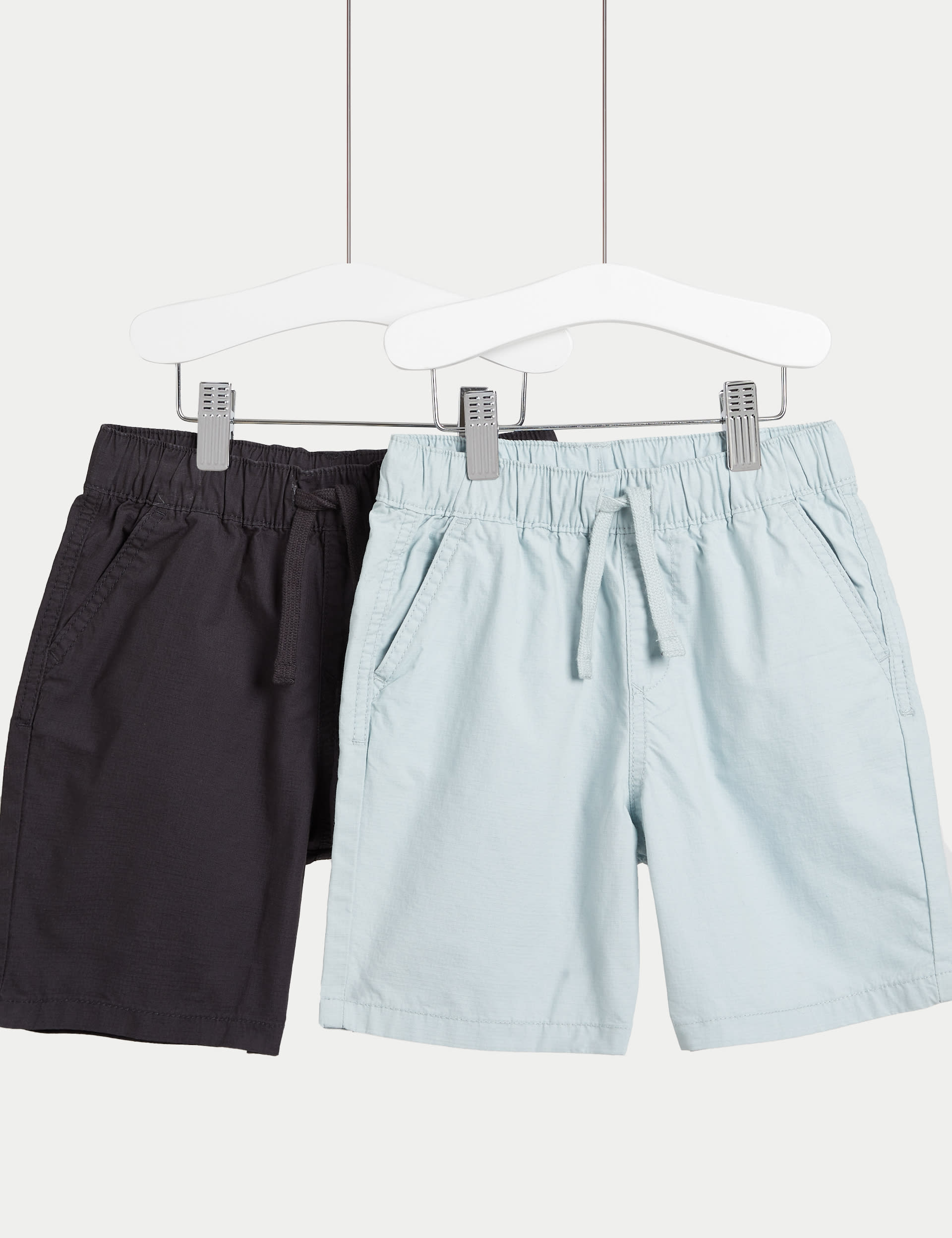 M&S Collection Boys 2 Pack Pure Cotton Ripstop Shorts (2-8 Yrs) - 3-4 Y - Charcoal Mix, Charcoal Mix