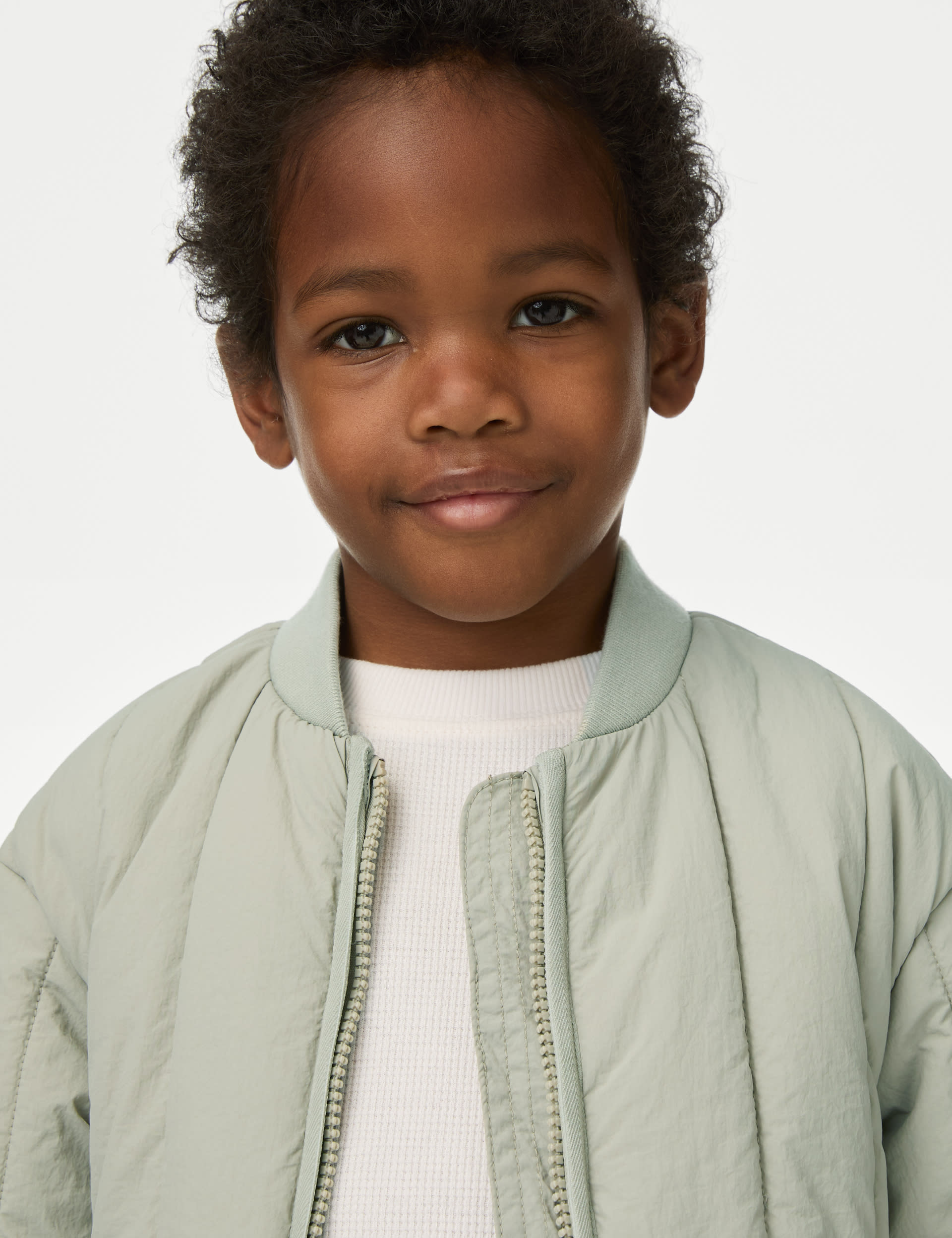 M&S Collection Boys Quilted Padded Zip Bomber Jacket (2-8 Yrs) - 3-4 Y - Light Khaki, Light Khaki