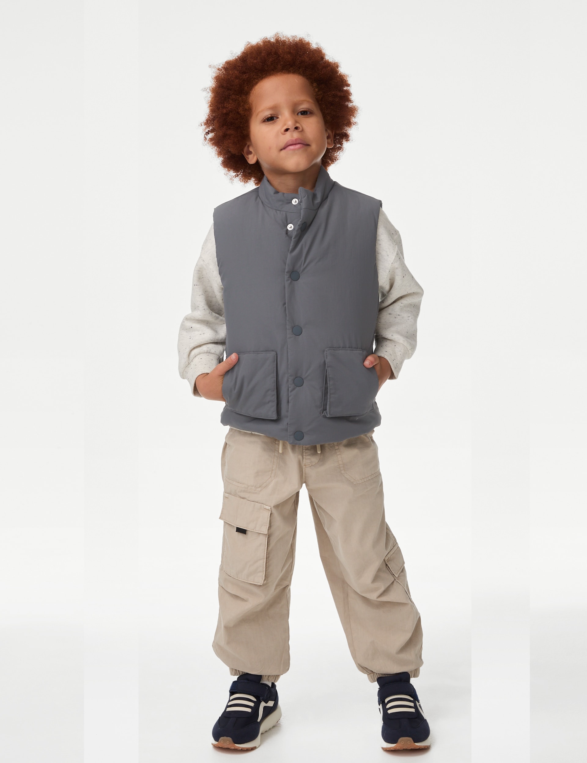 M&S Collection Boys Lightweight Padded Gilet (1-15 Yrs) - 2-3 Y - Charcoal, Blue,Charcoal