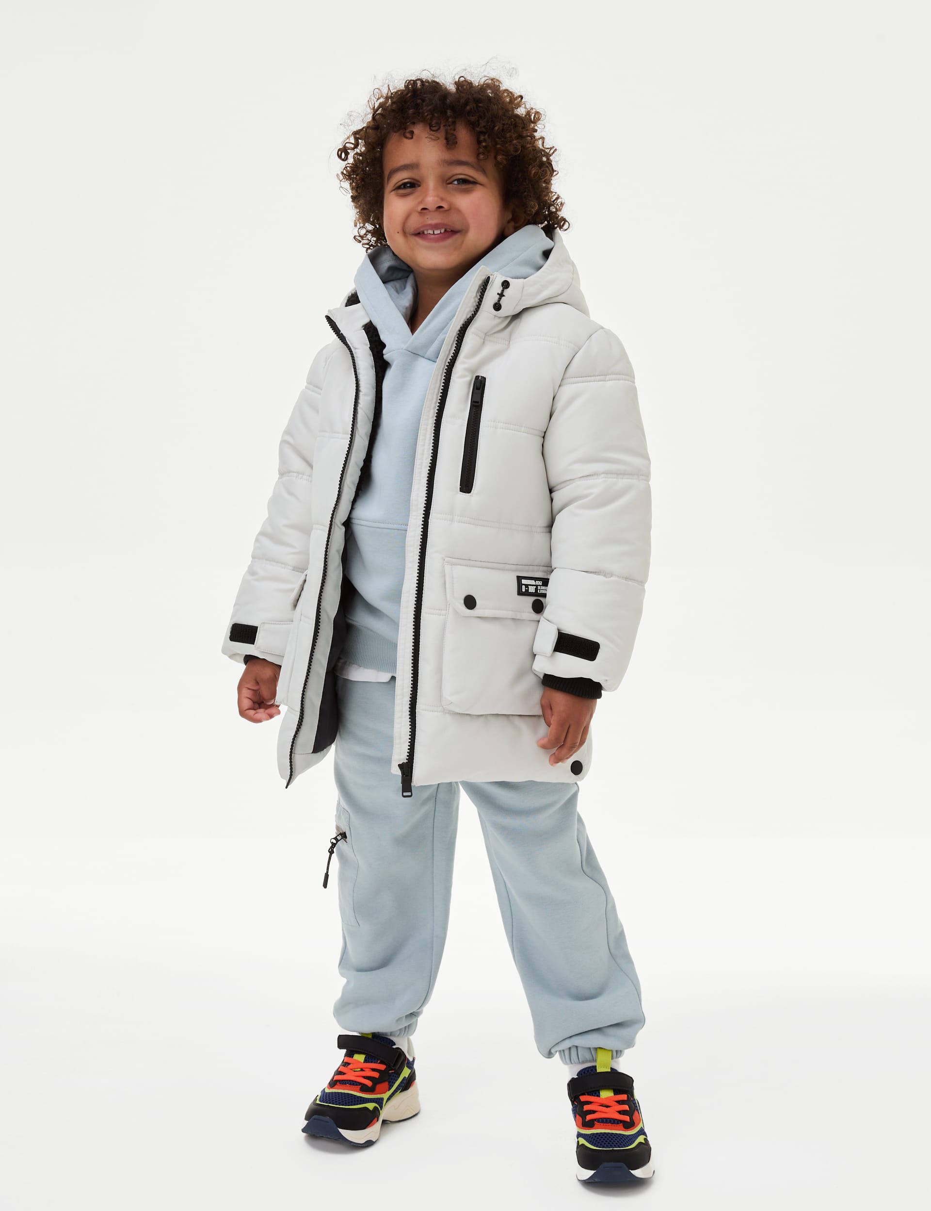 M&S Collection Boys Stormwear Hooded Padded Coat (2-8 Yrs) - 4-5 Y - Grey, Navy,Grey