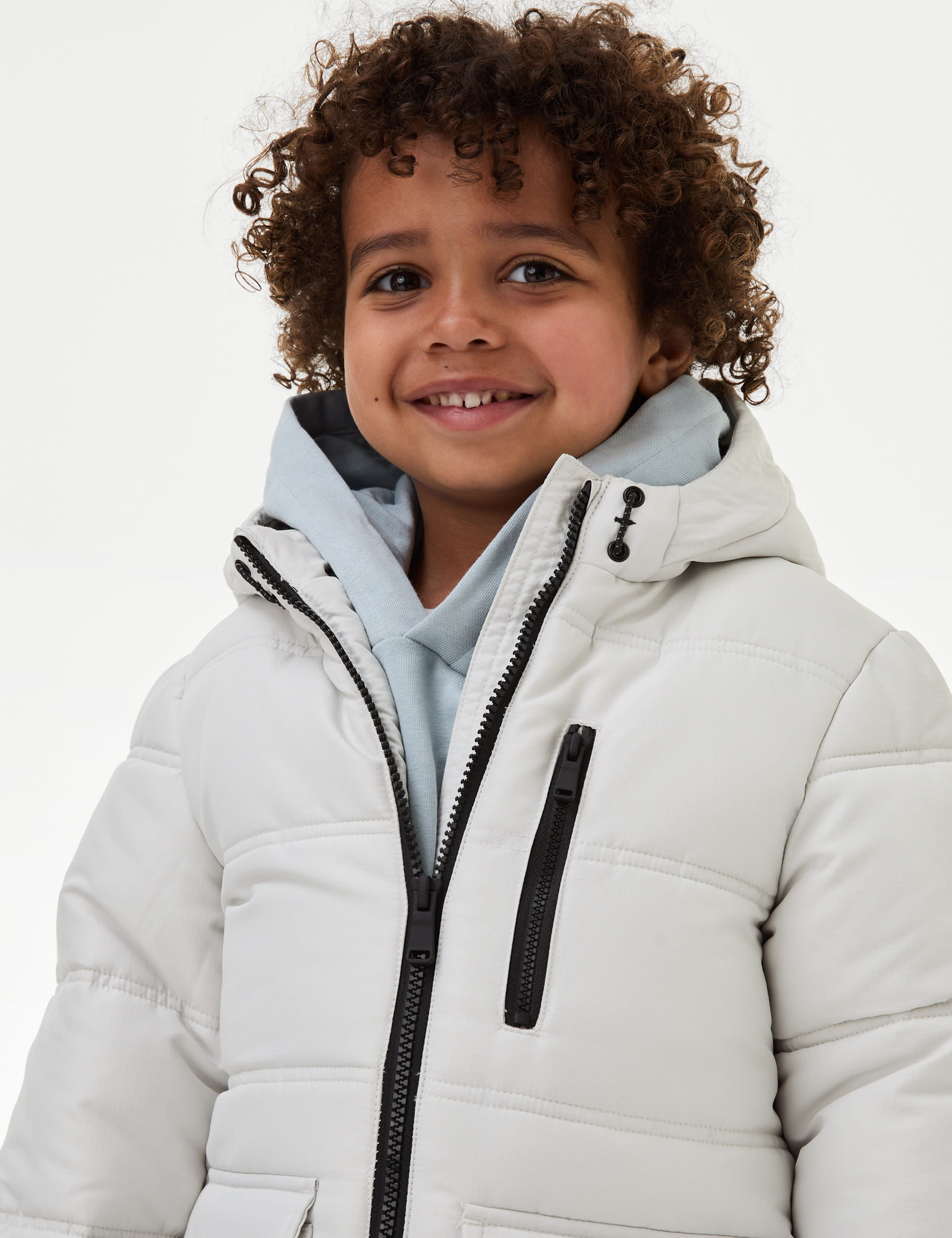 M&S Collection Boys Stormwear Hooded Padded Coat (2-8 Yrs) - 4-5 Y - Grey, Grey