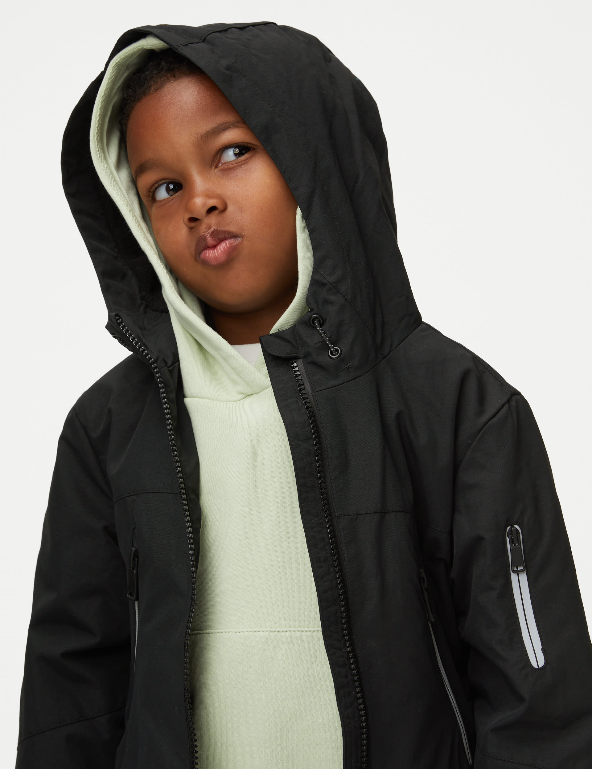 M&S Collection Boys Stormwear Fleece Lined Hooded Jacket (2-8 Yrs) - 2-3 Y - Black, Black