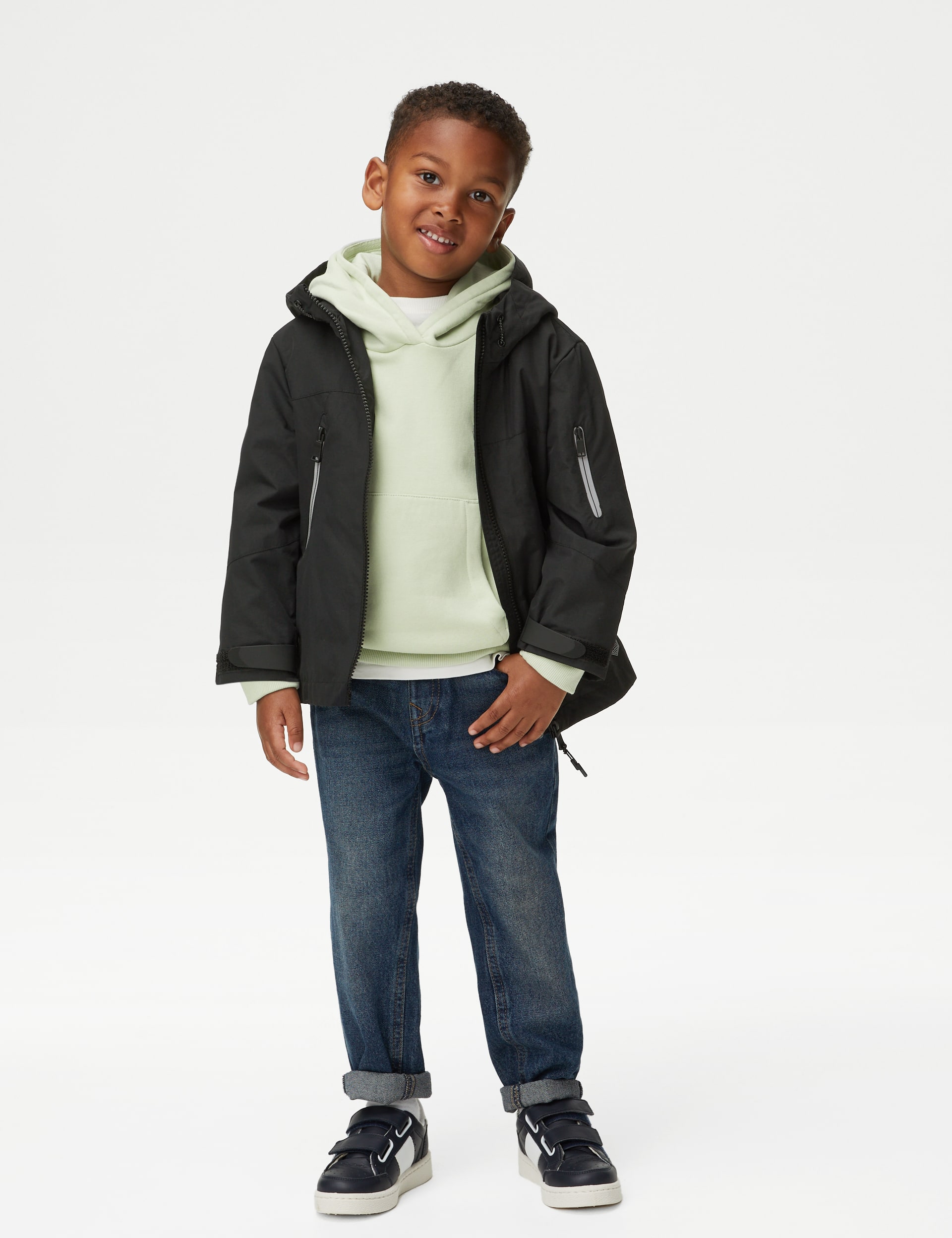 M&S Collection Boys Stormwear Fleece Lined Hooded Jacket (2-8 Yrs) - 2-3 Y - Black, Black